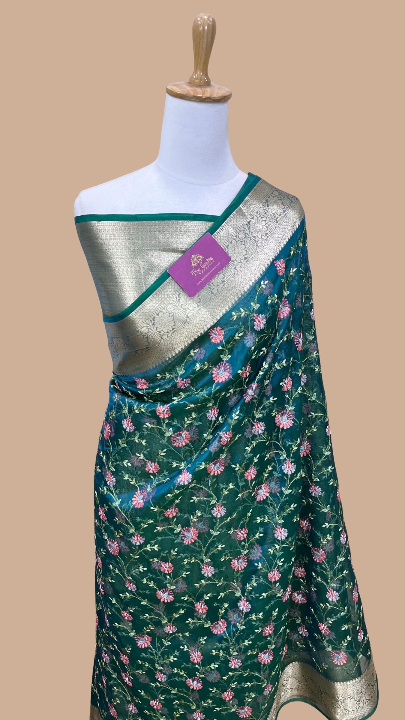 Pure Kora Ttissue Silk Handloom Banarasi Saree - With Chikankari All over