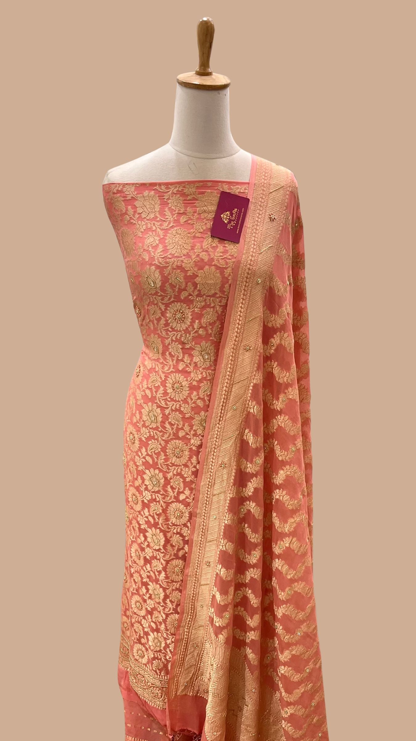 Khaddi Georgette Banarasi Dress Material - Handwork Gota Patti Zardozi & Stone Work