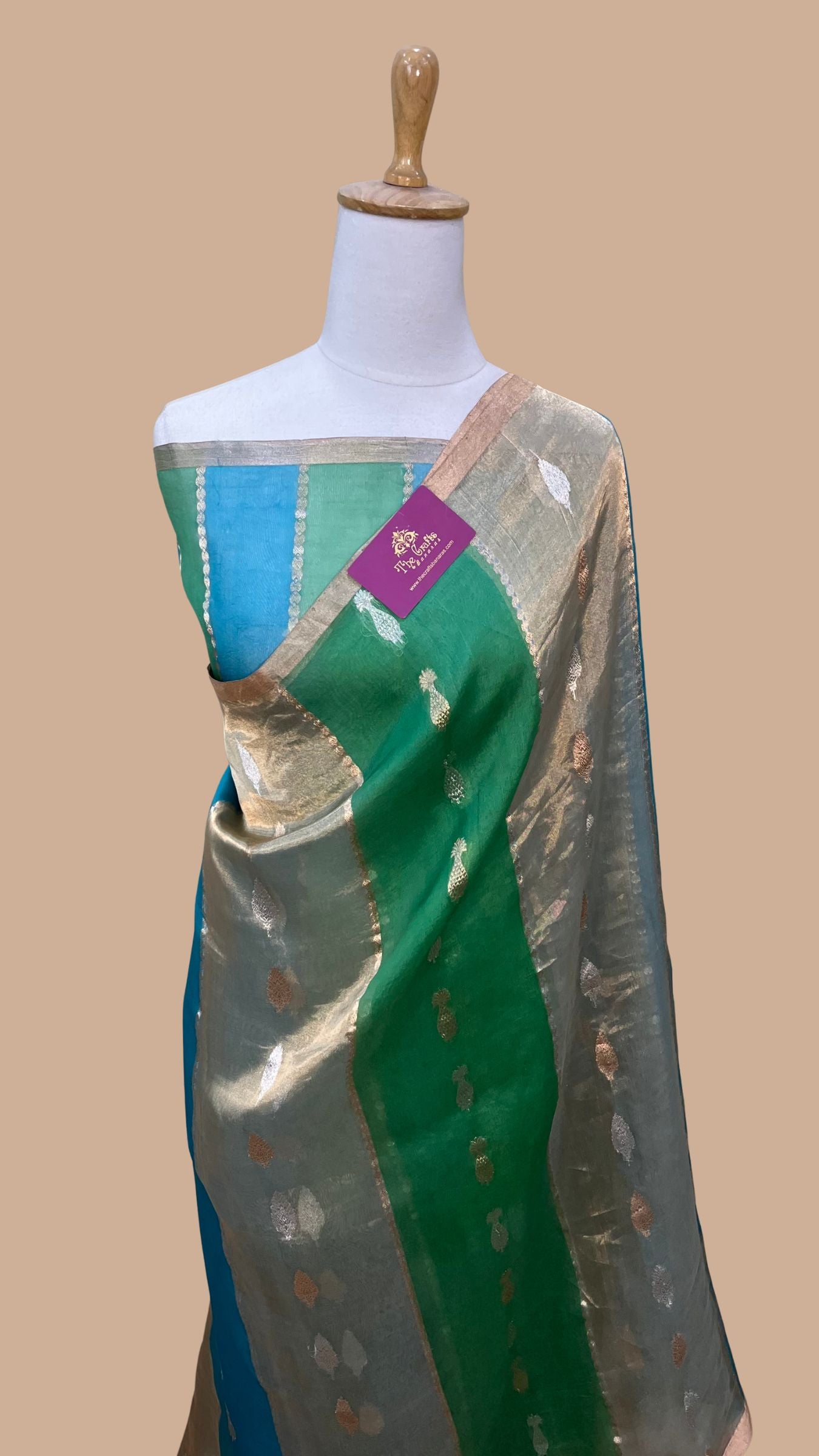 Rangkat Pure Kora Tissue Silk Handloom Banarasi Saree- Kadhua Motifs