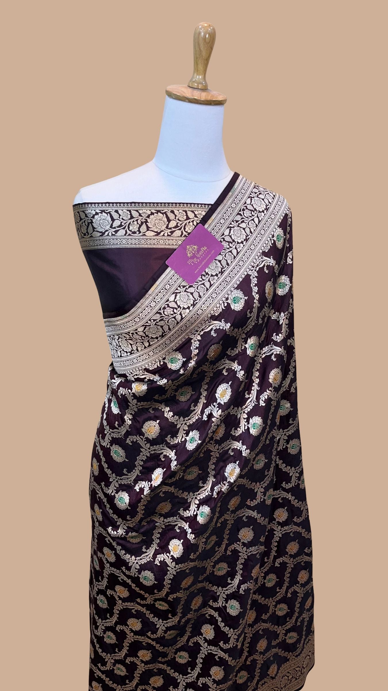 Pure Katan Silk Handloom Banarasi Saree - Jaal With Meenakari