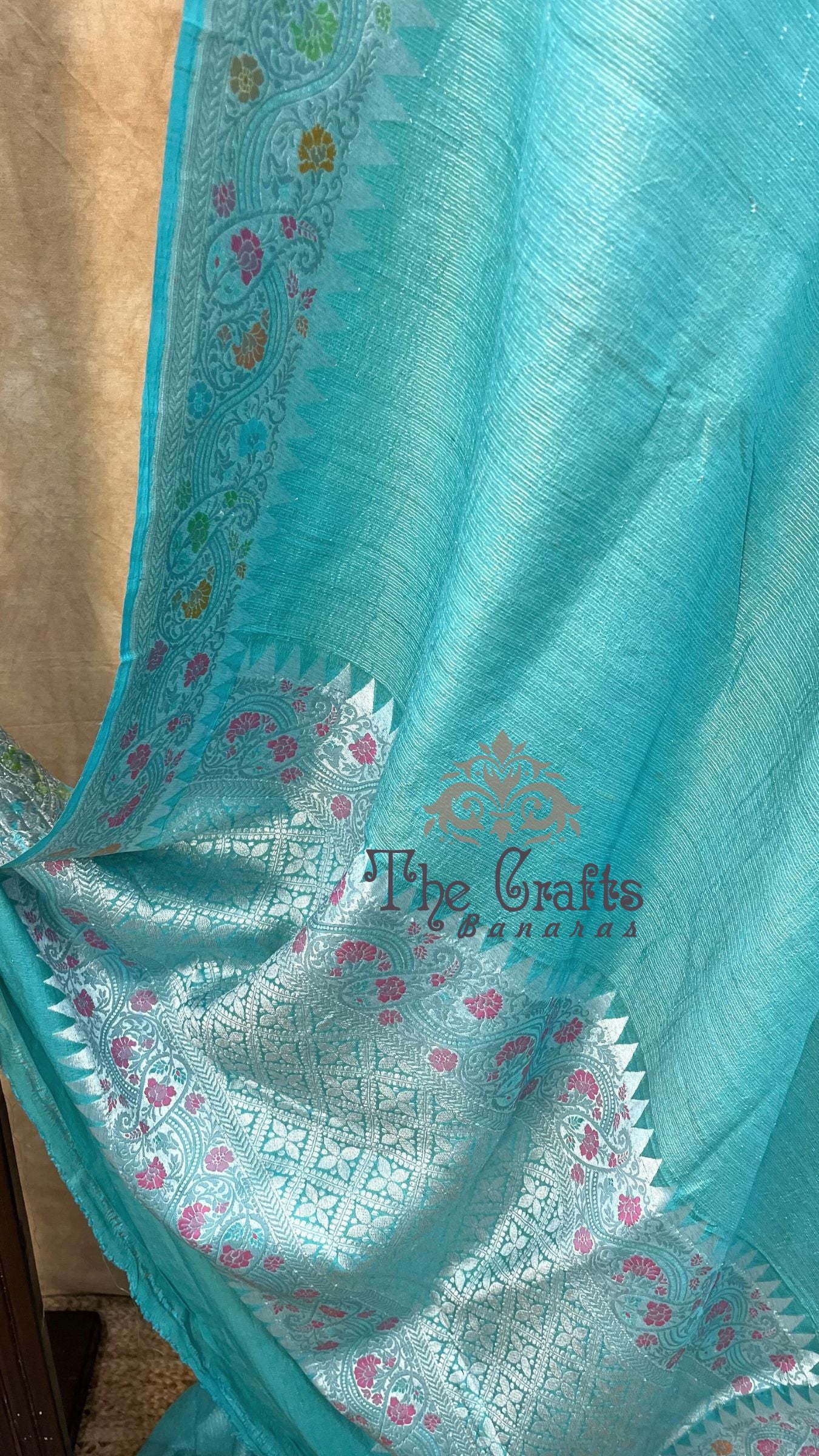 Tissue Georgette Handloom Banarasi Saree - Jaal with Meenakari