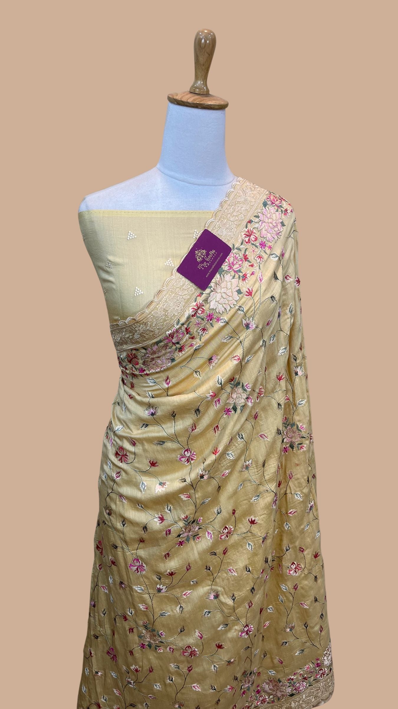 Pure Munga Silk Banarasi Saree - Chikankari all over