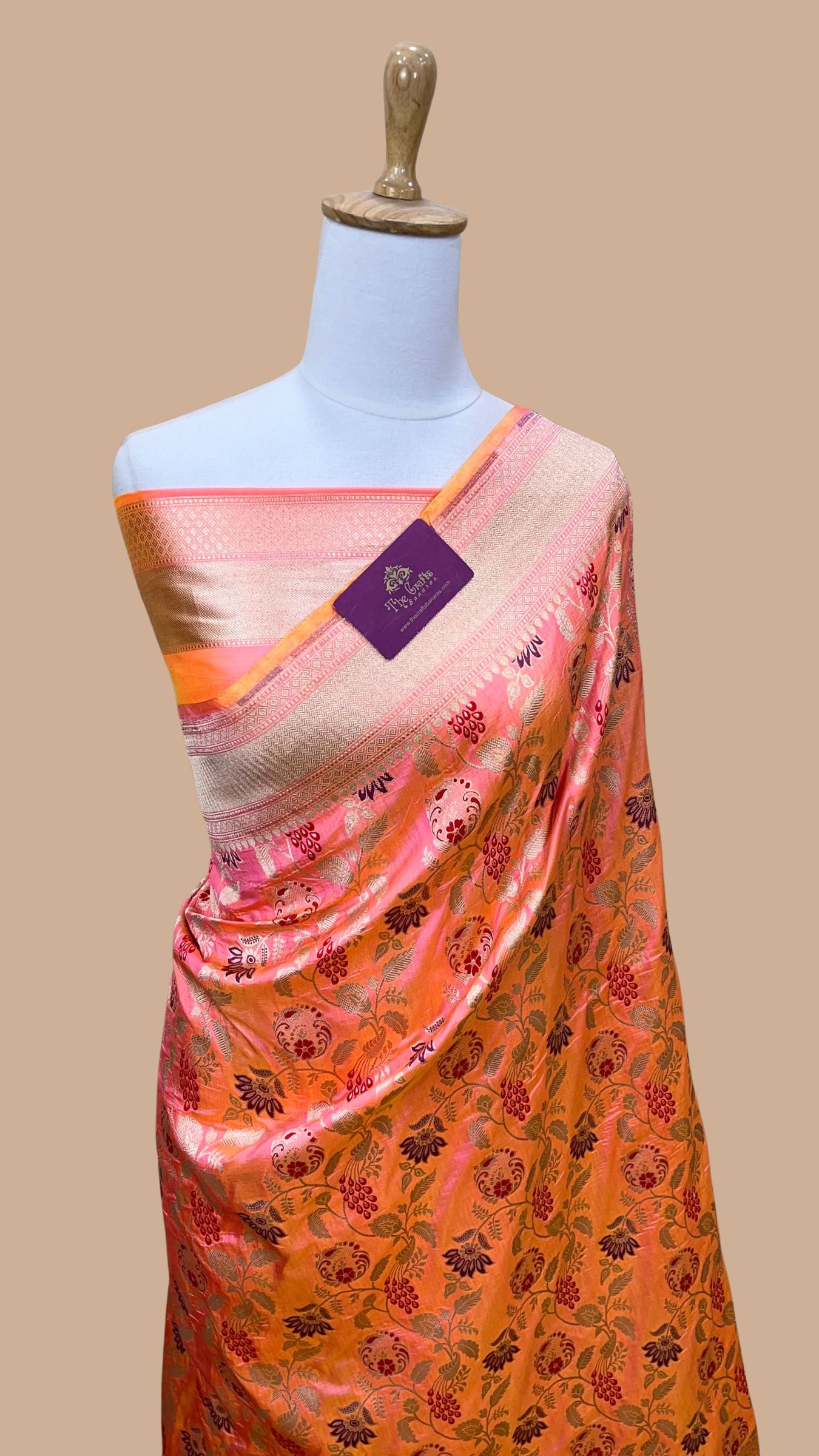 Pure Katan Silk Handloom Banarasi Saree - Jaal With Meenakari