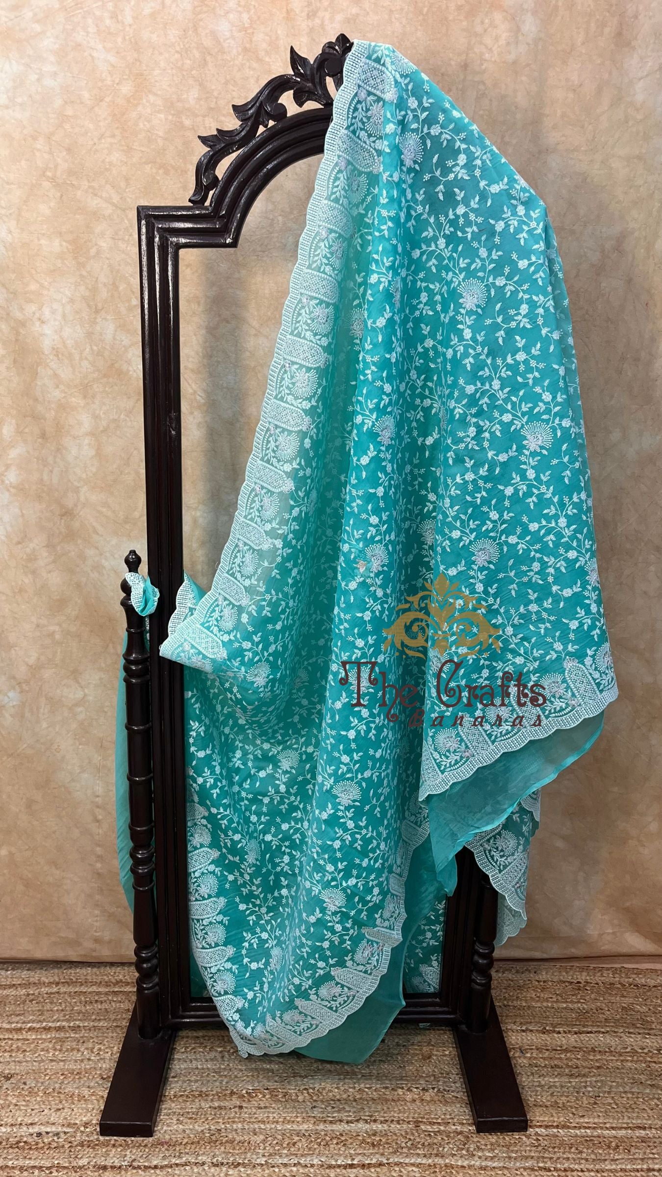 Pure Organza Silk Chikankari Handloom Banarasi Saree