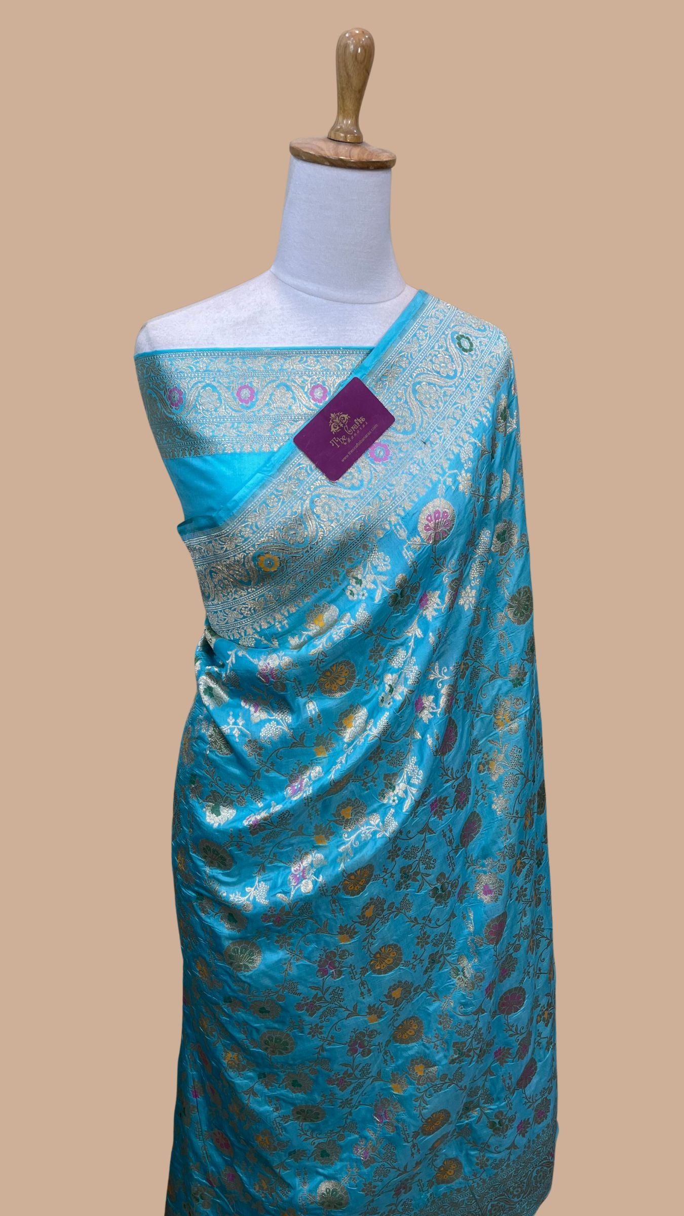 Pure Katan Silk Handloom Banarasi Saree - Jaal With Meenakari