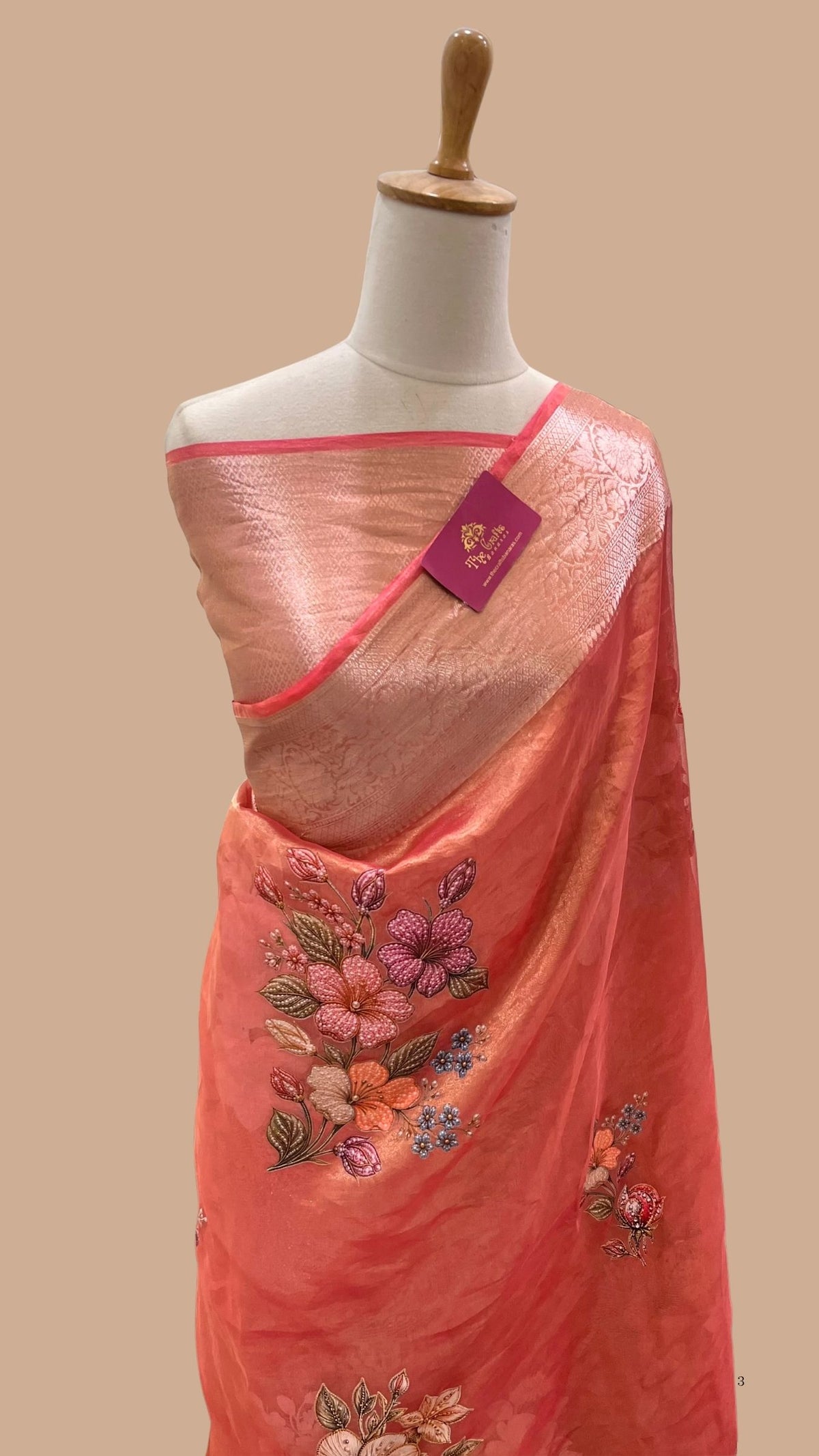 Pure Kora  Tissue Silk Banarasi Saree - with Digital Print