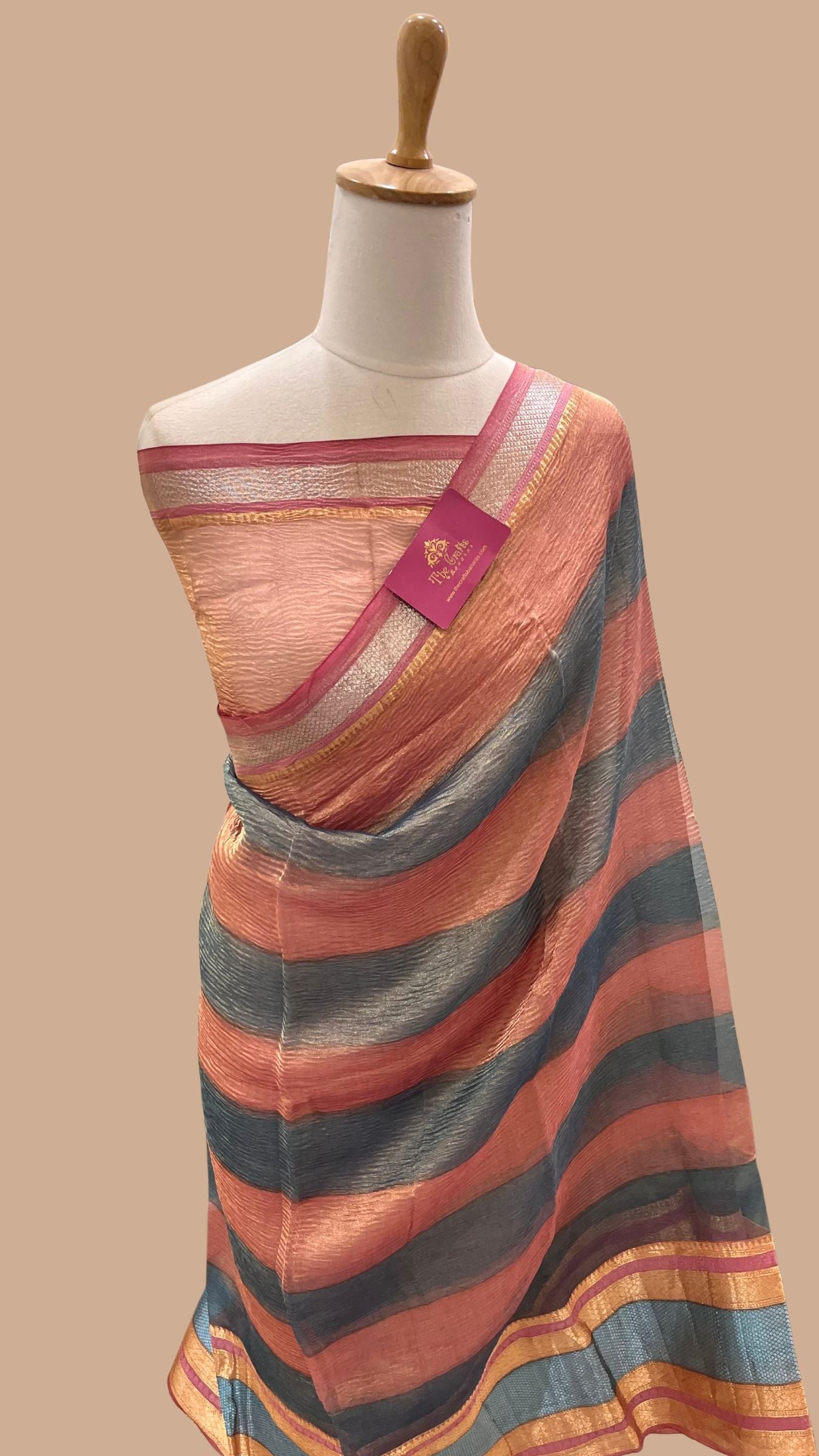 Pure Crush Tissue Silk Banarasi Saree - Multi Tone Stripes