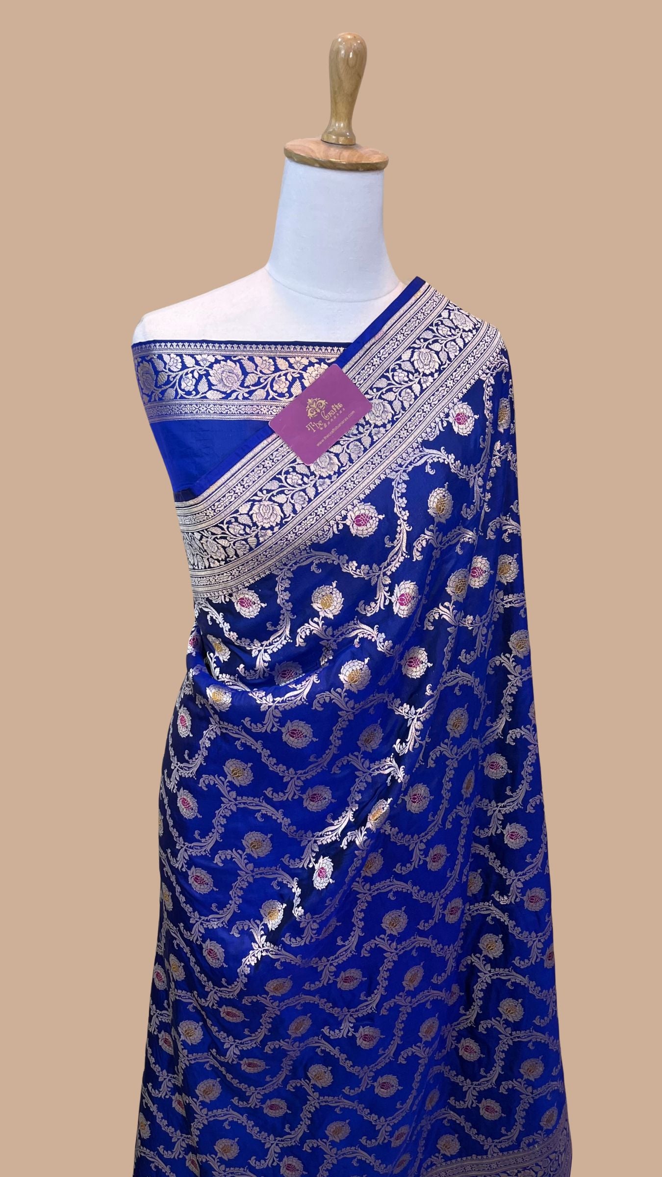 Pure Katan Silk Handloom Banarasi Saree - Jaal With Meenakari
