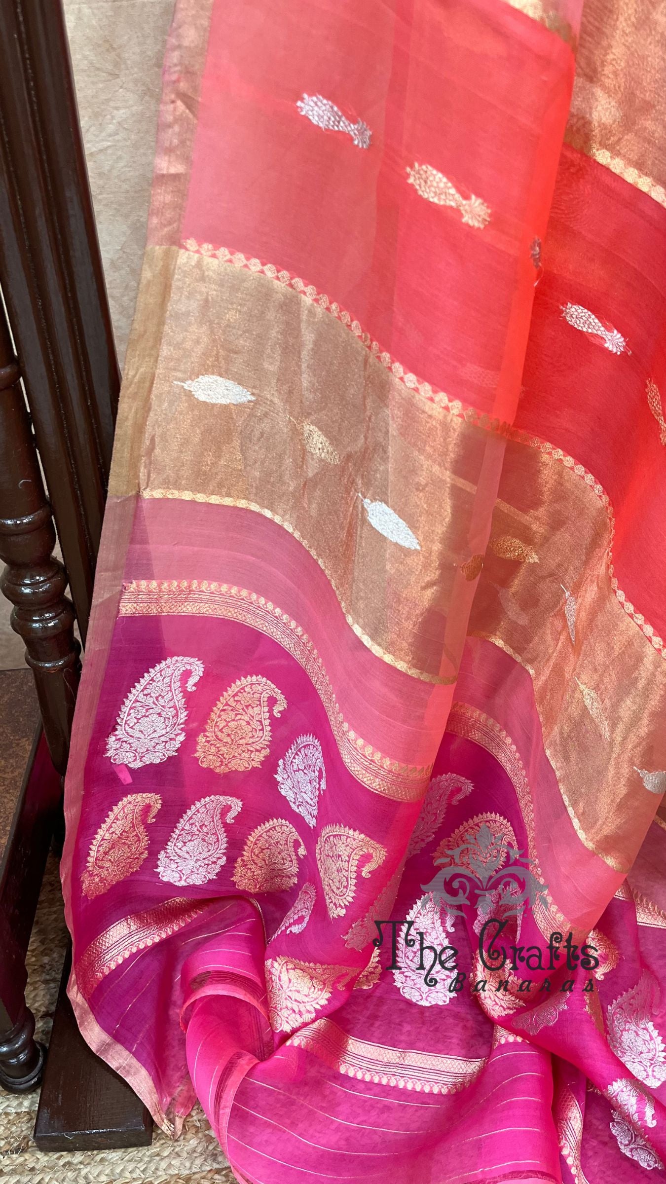 Rangkat Pure Kora Tissue Silk Handloom Banarasi Saree- Kadhua Motifs