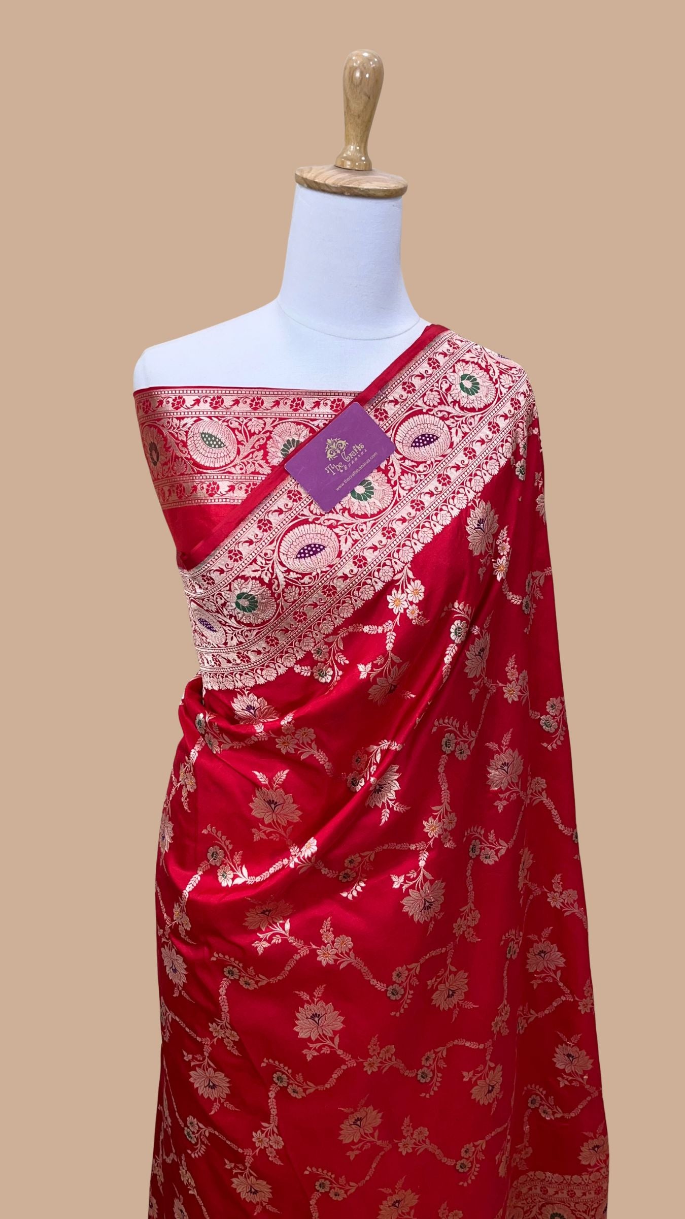 Pure Katan Silk Handloom Banarasi Saree - Jaal With Meenakari