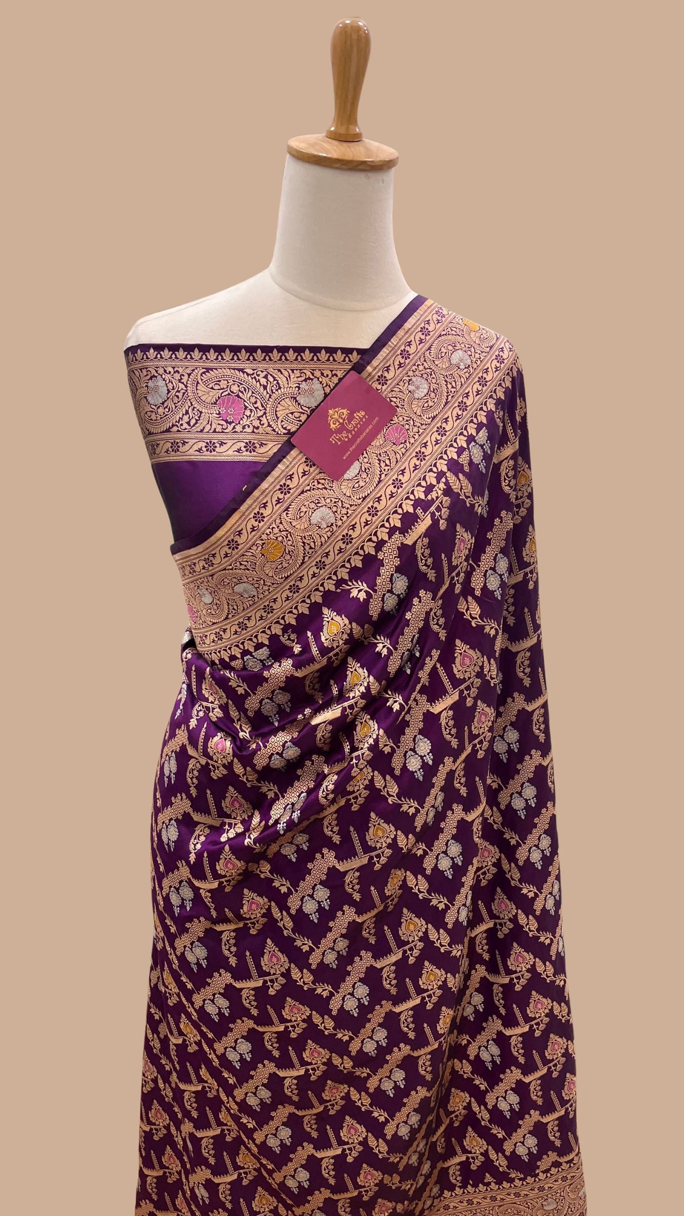 Pure Katan Silk Handloom Banarasi Saree - Jaal With Meenakari