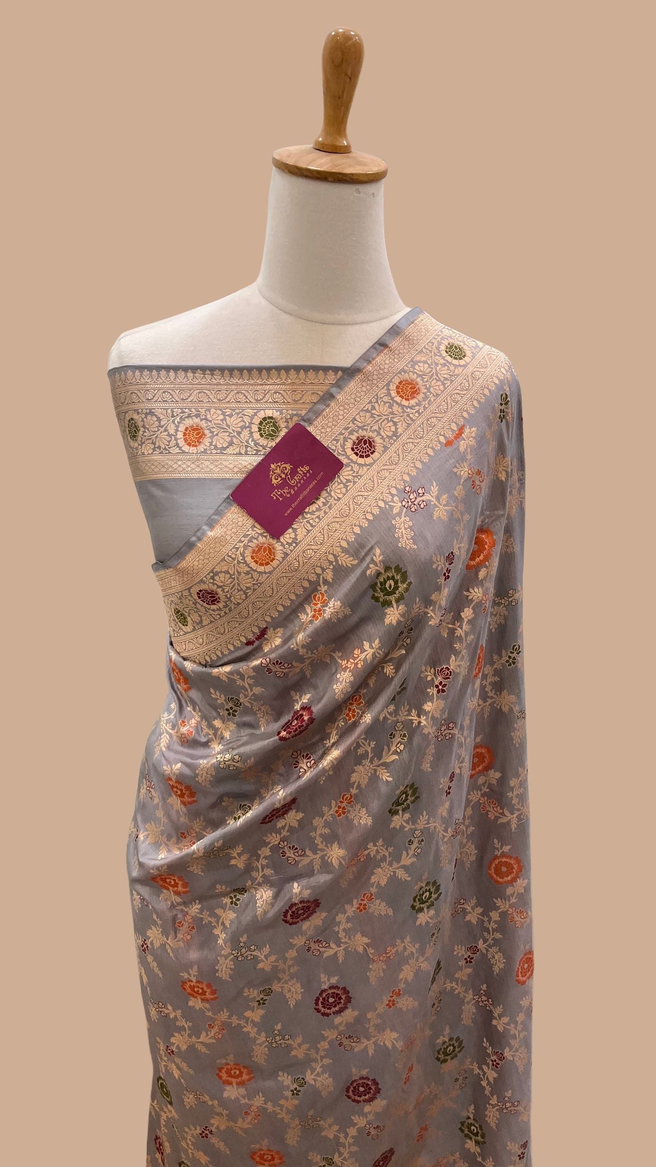 Pure Katan Silk Handloom Banarasi Saree - Jaal With Meenakari