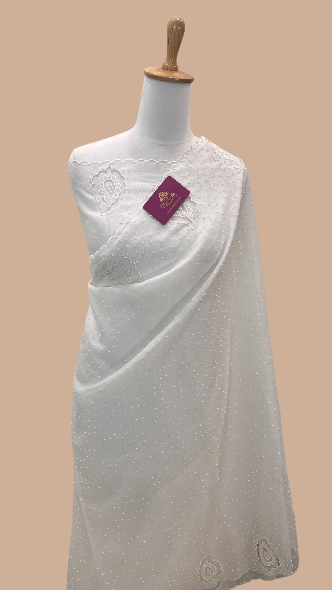 Pure Organza Silk Handloom Banarasi Saree - handwork motifs