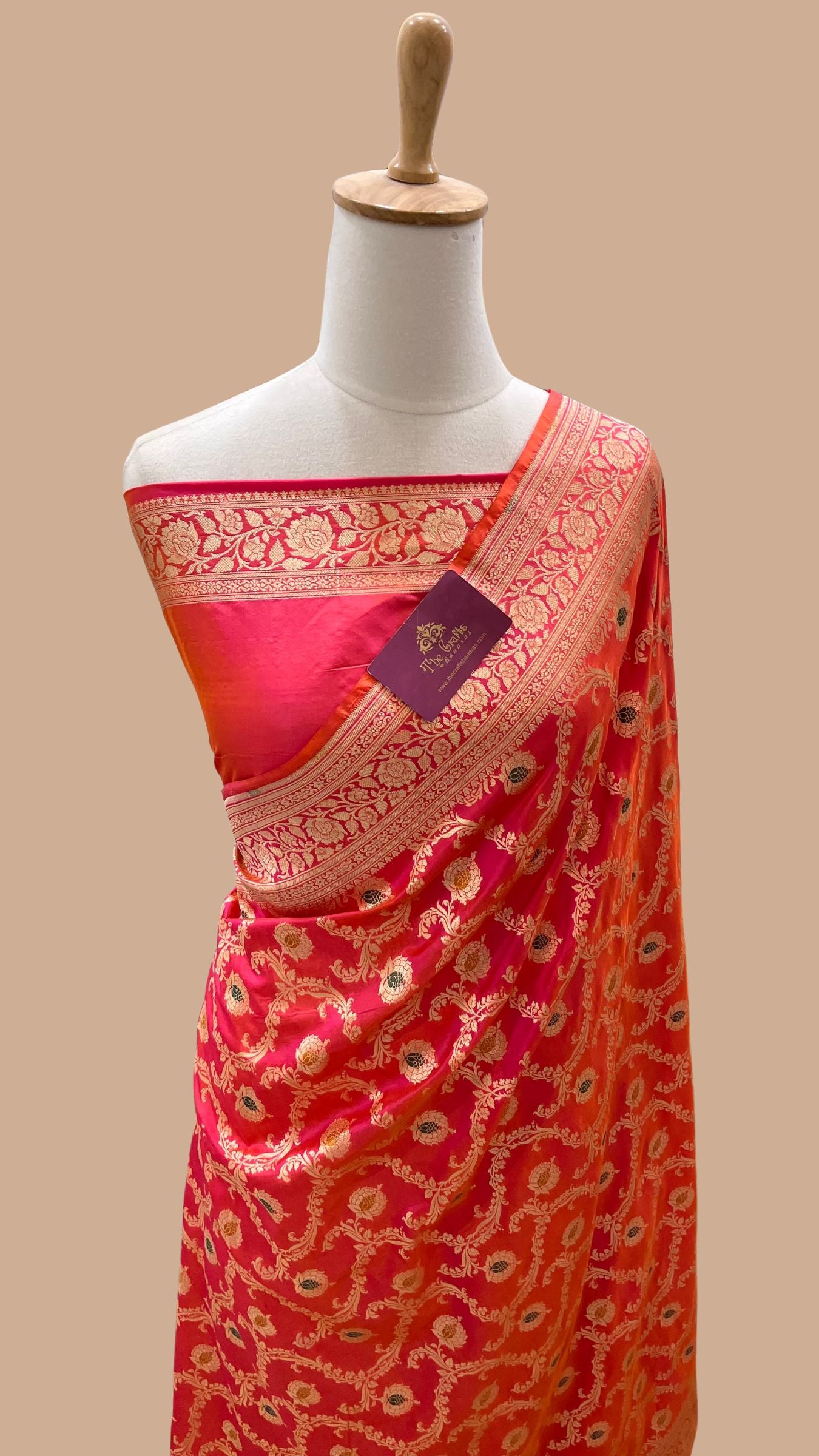 Pure Katan Silk Handloom Banarasi Saree - Jaal With Meenakari