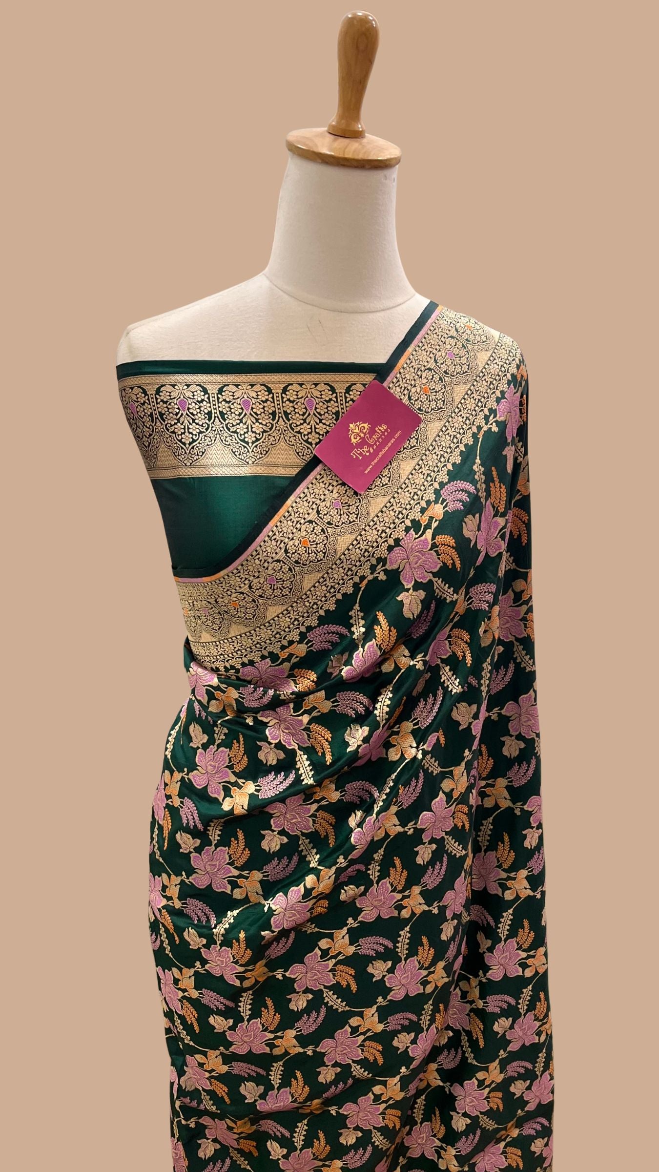 Pure Katan Silk Handloom Banarasi Saree - Jaal work with Meenakari