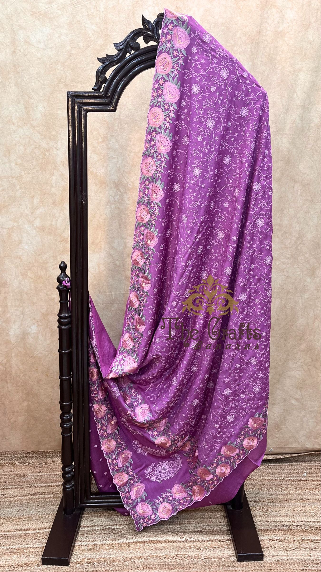 Pure Munga Silk Banarasi Saree - Chikankari all over