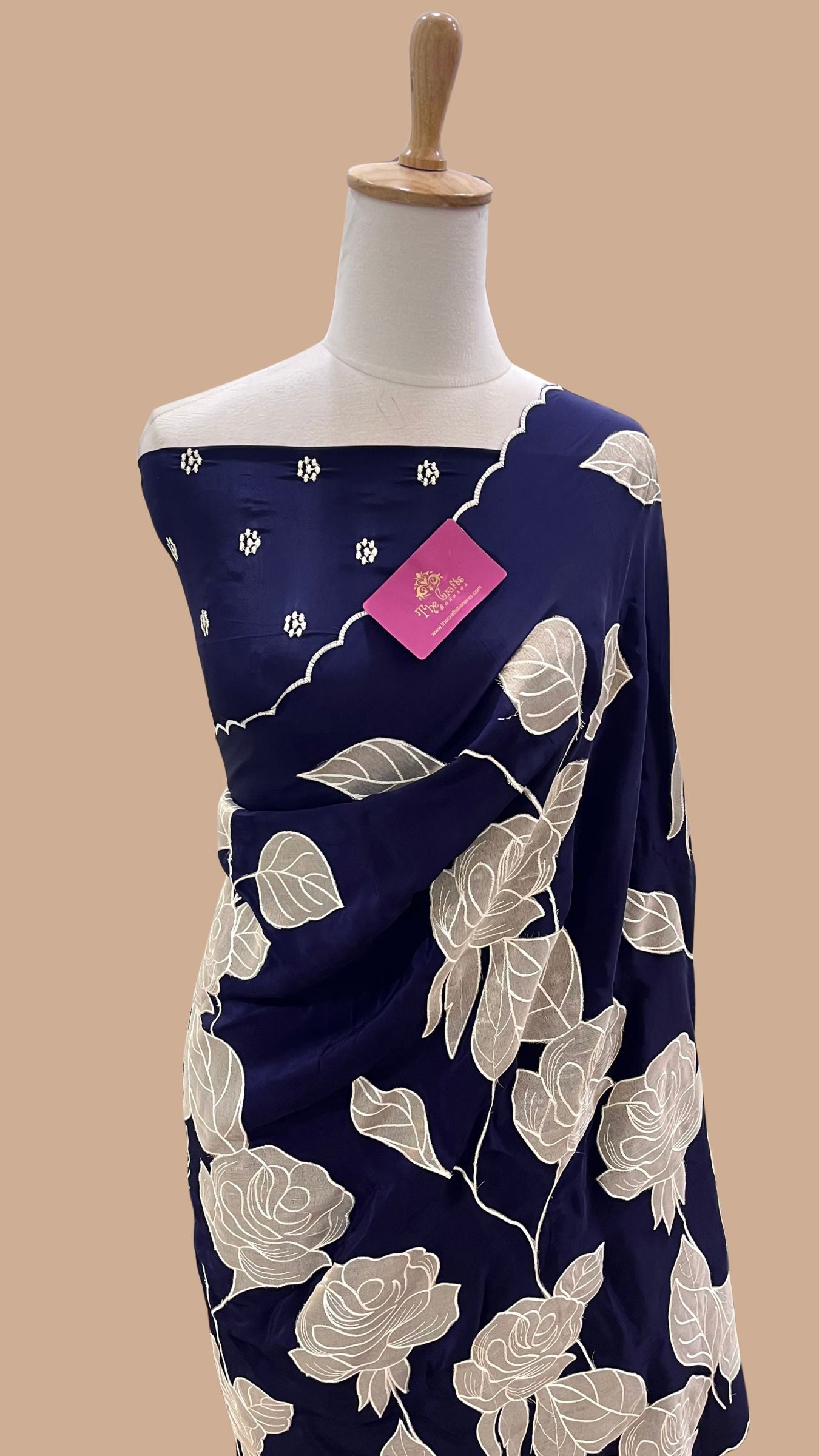 Pure Crepe Silk Banarasi Saree - Floral Appliqué Work