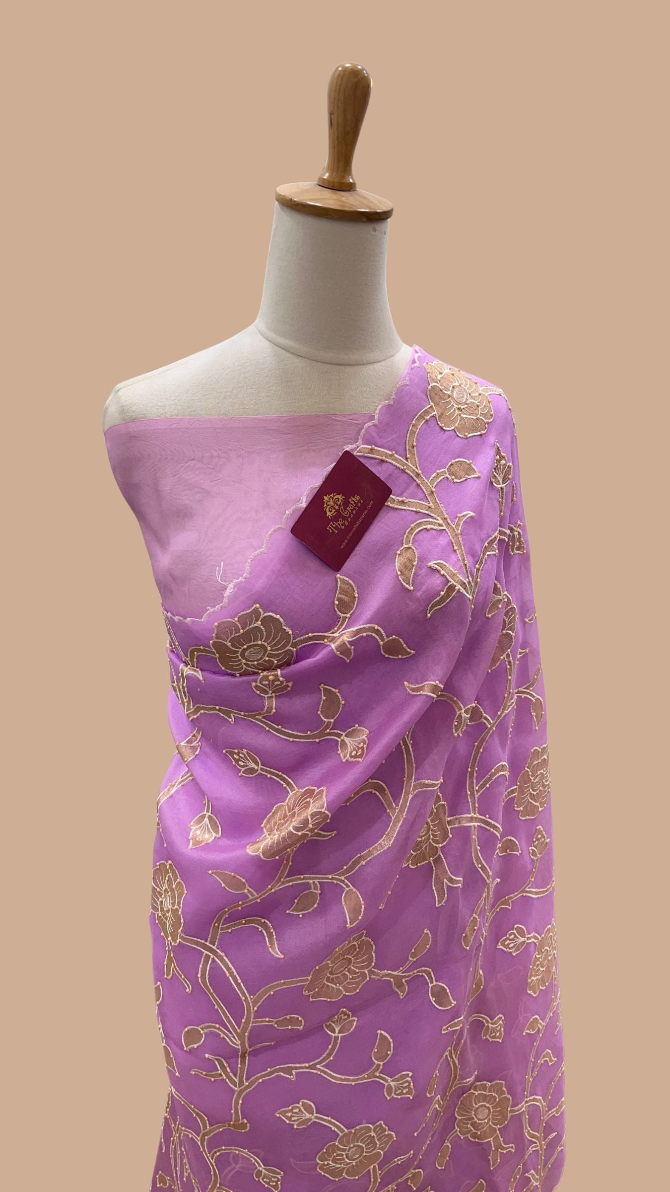 Pure Kora Organza Silk Banarasi Saree -  Applique work with Handwork Motifs