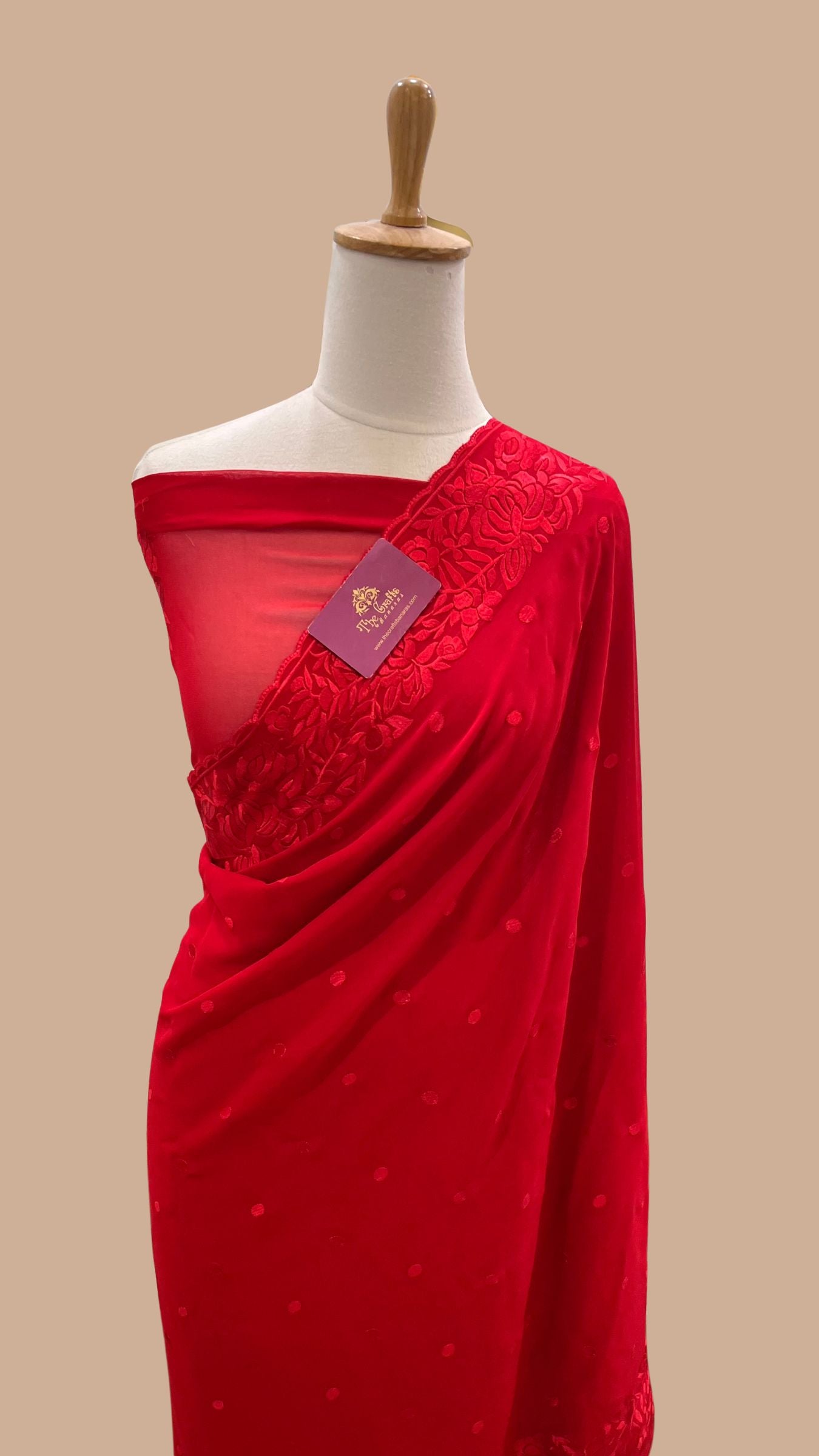 Pure Georgette Chikankari Handloom Banarasi Saree