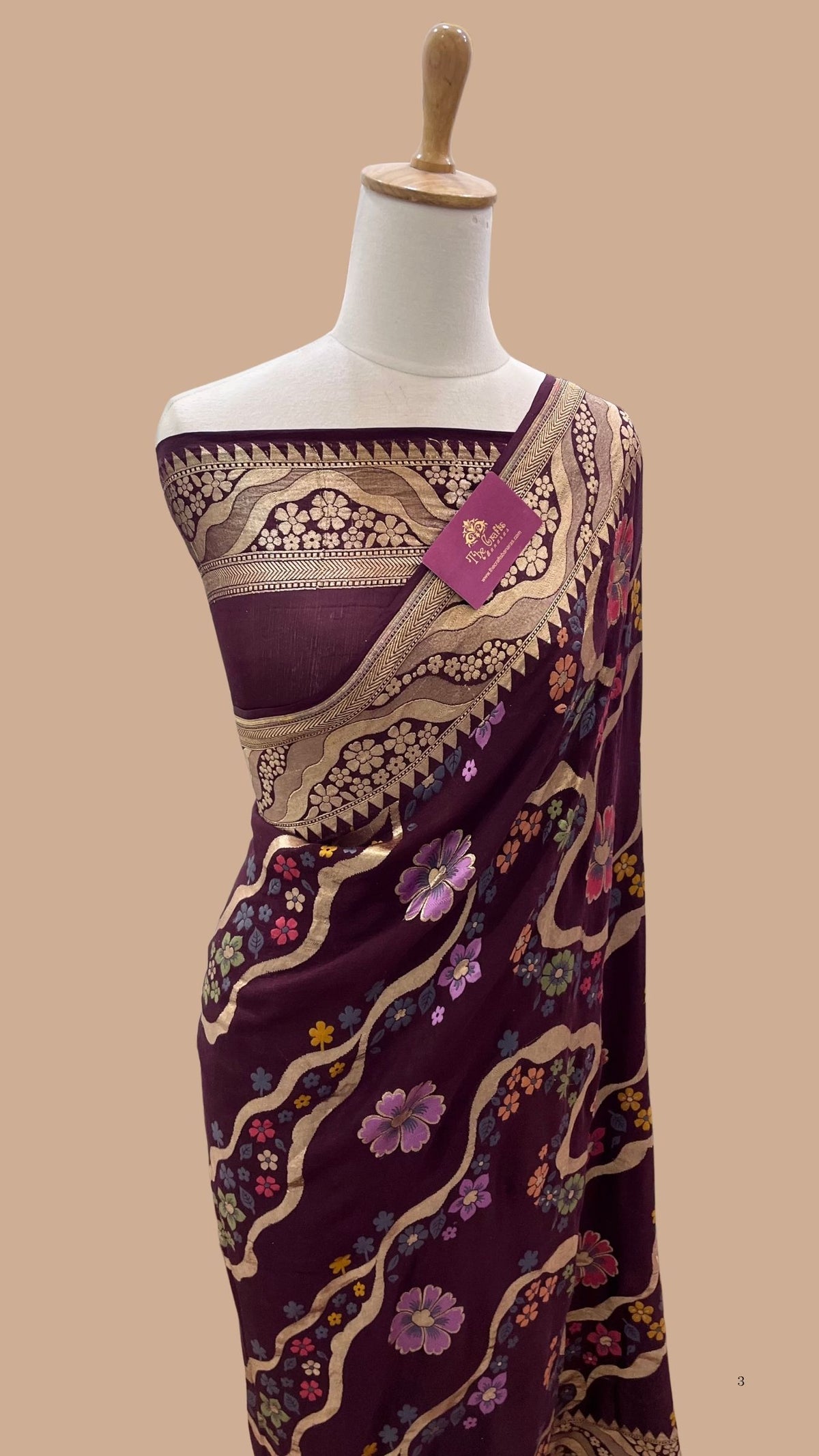 Khaddi Georgette Handloom Banarasi Saree - Jaal with Meenakari