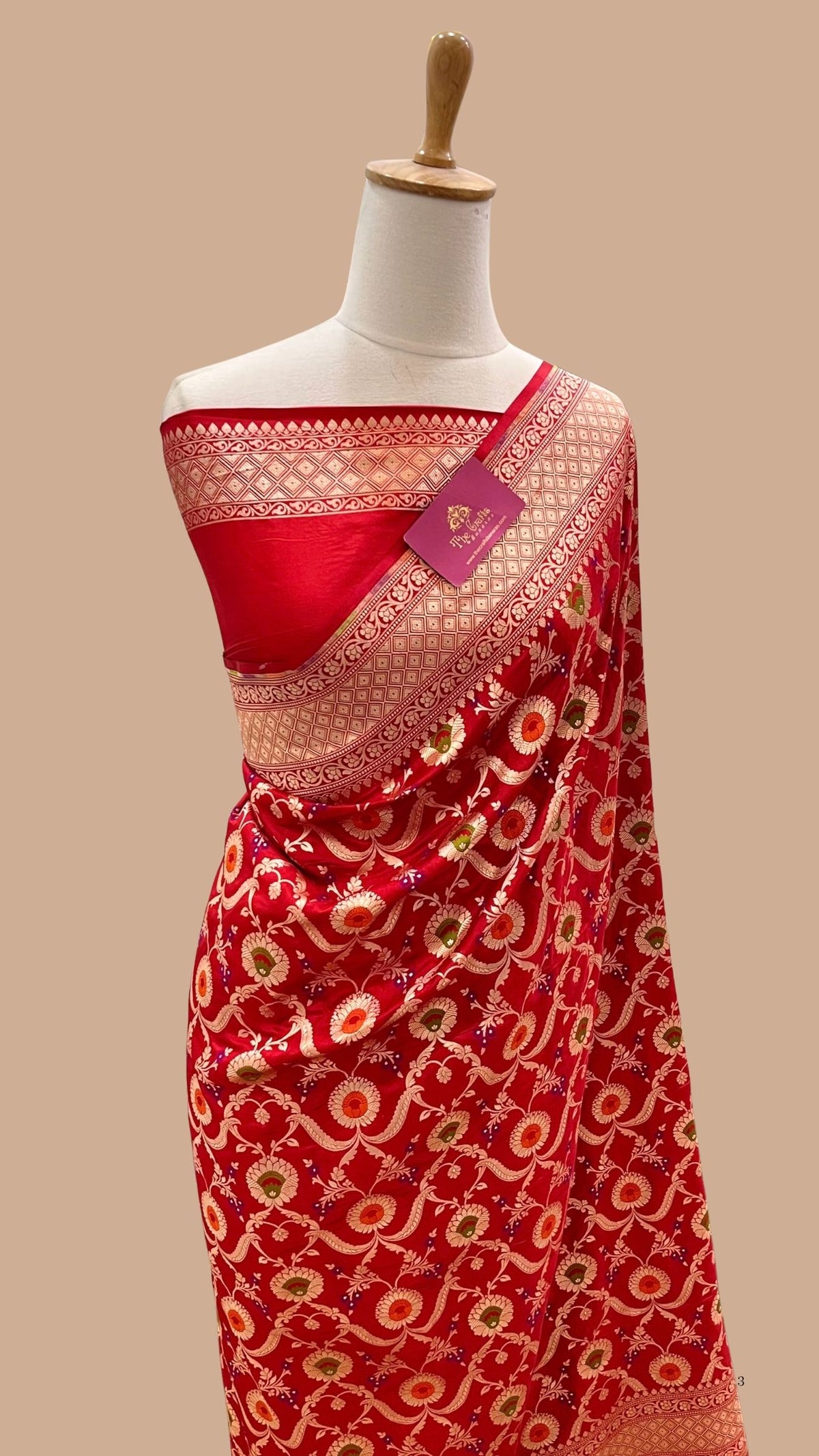 Pure Katan Silk Handloom Banarasi Saree - Jaal Work with Meenakari