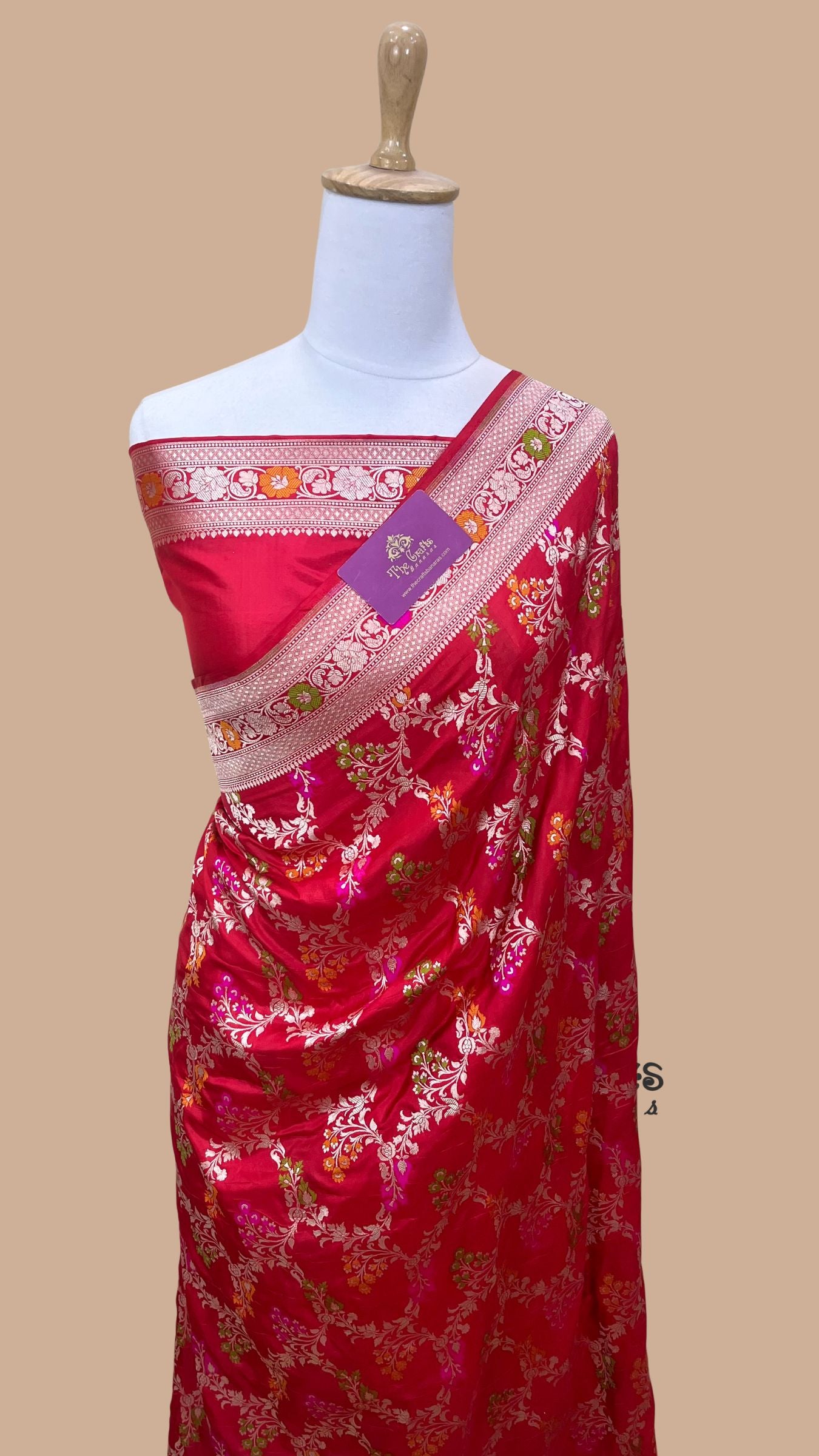 Pure Katan Silk Handloom Banarasi Saree - Jaal With Meenakari