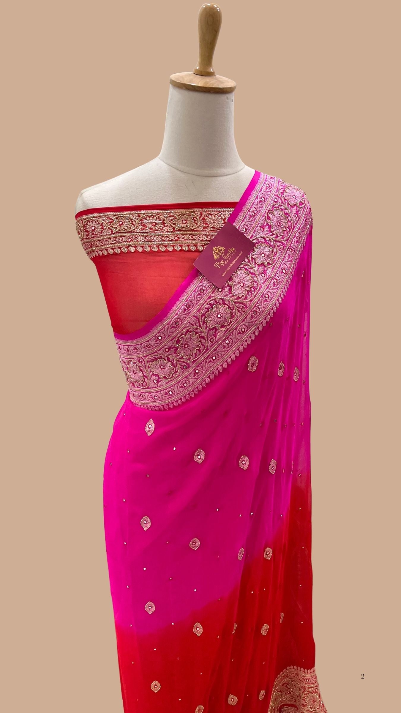 Pure Georgette Handloom Banarasi Saree - Handwork Mirror Cut Dana and Motifs Work