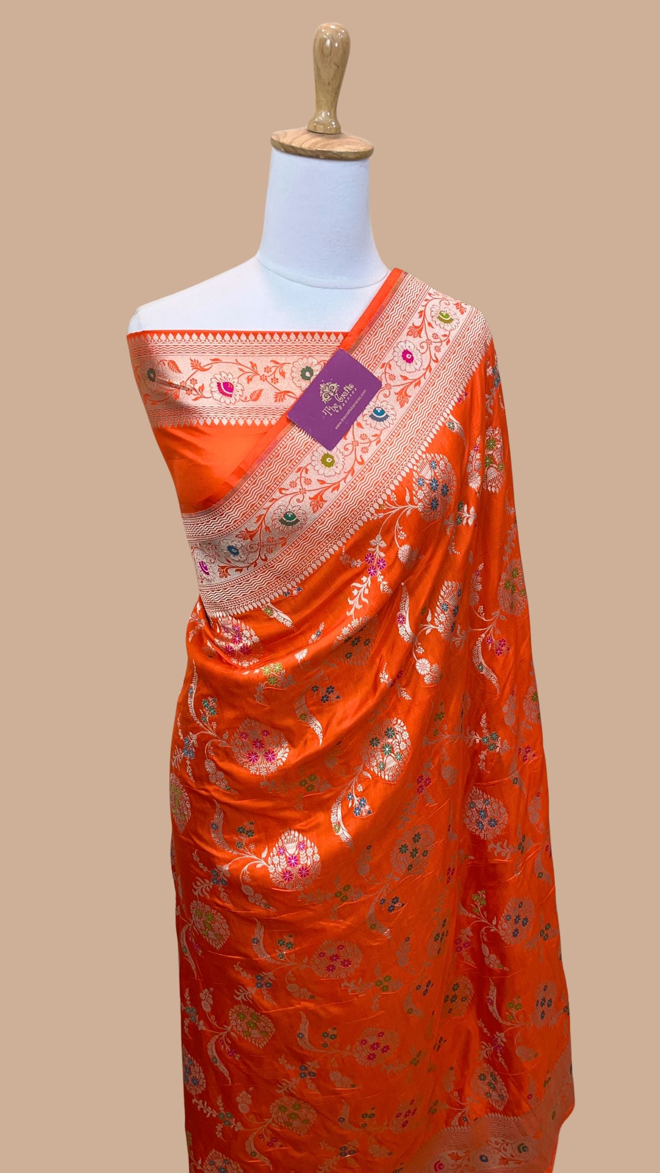 Pure Katan Silk Handloom Banarasi Saree - Jaal With Meenakari