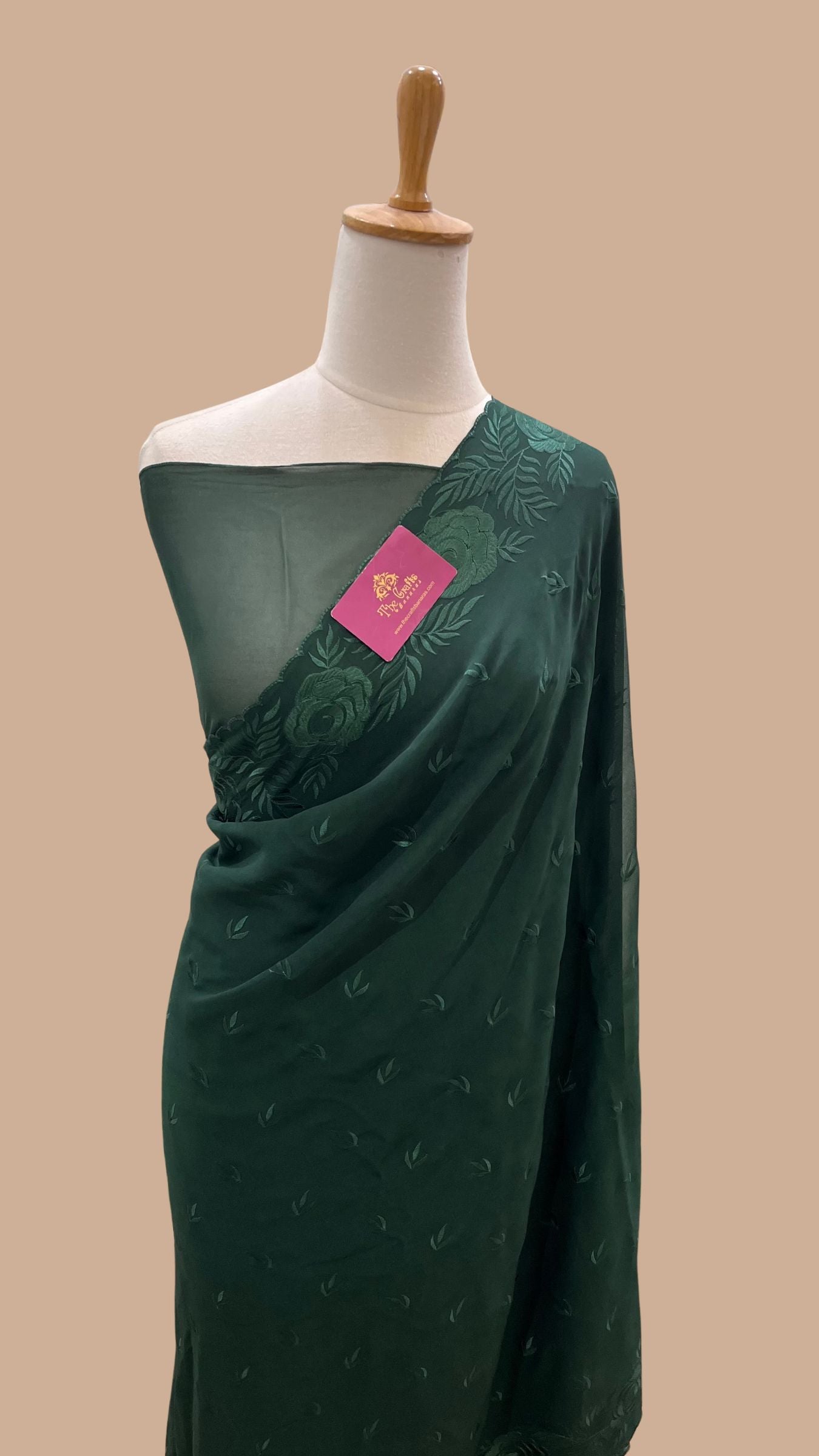 Pure Georgette Chikankari Handloom Banarasi Saree