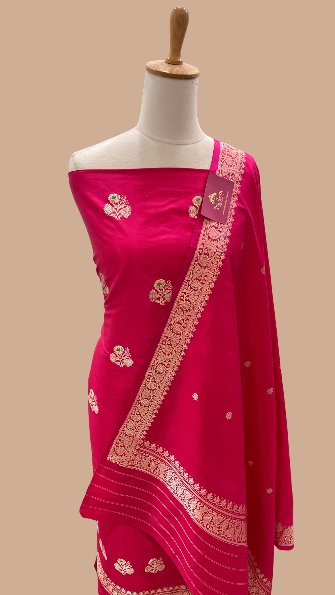 Pure Katan Silk Handloom Banarasi Dress Material - with kadhua motis