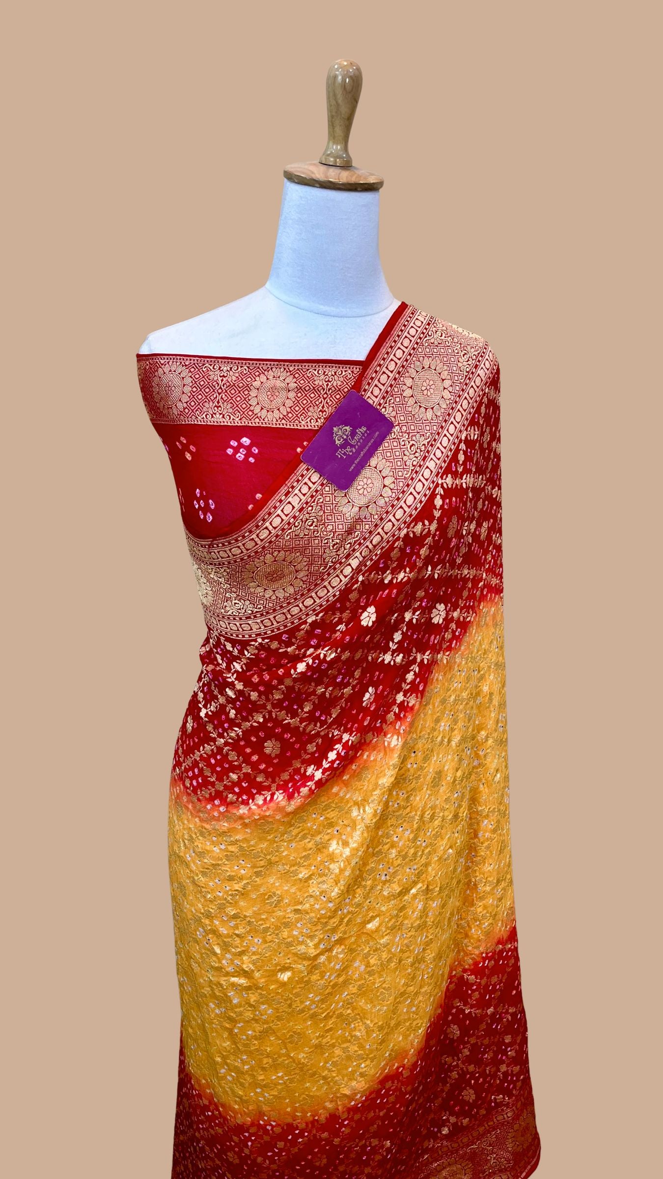 Pure Georgette Banarasi Handloom Bandhej Saree
