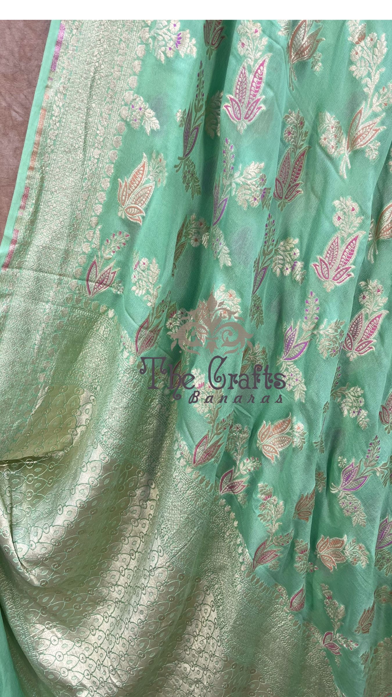 Khaddi Georgette Handloom Banarasi Saree - Jaal with Meenakar