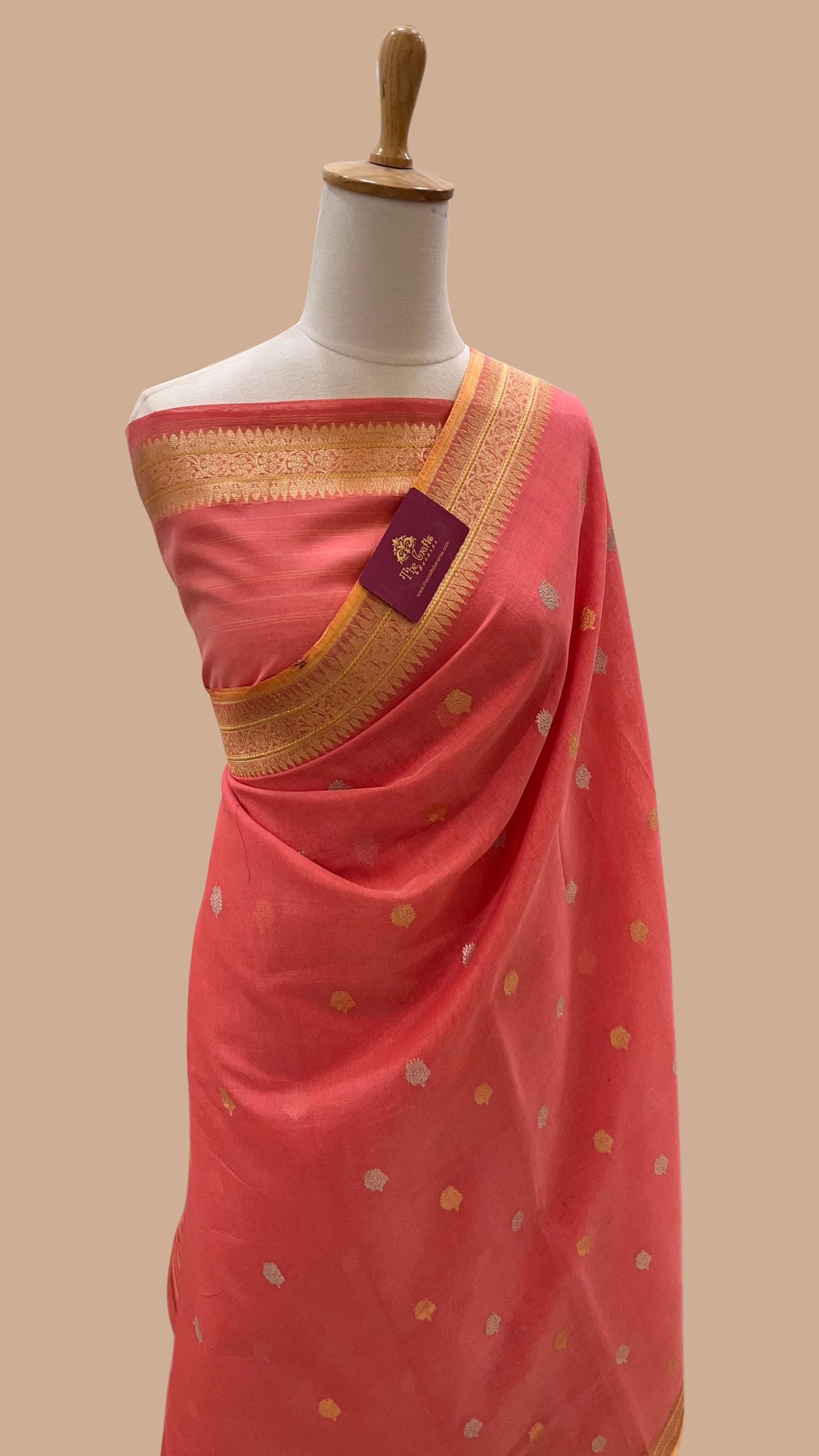 Pure Cotton Silk Handloom Banarasi Saree - with kadhua motifs