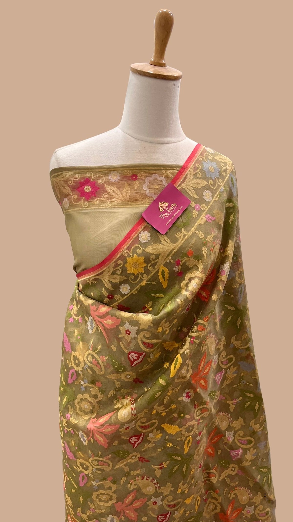 Pure Ektara Kora Silk Jamdani Banarasi Saree - Tilfi