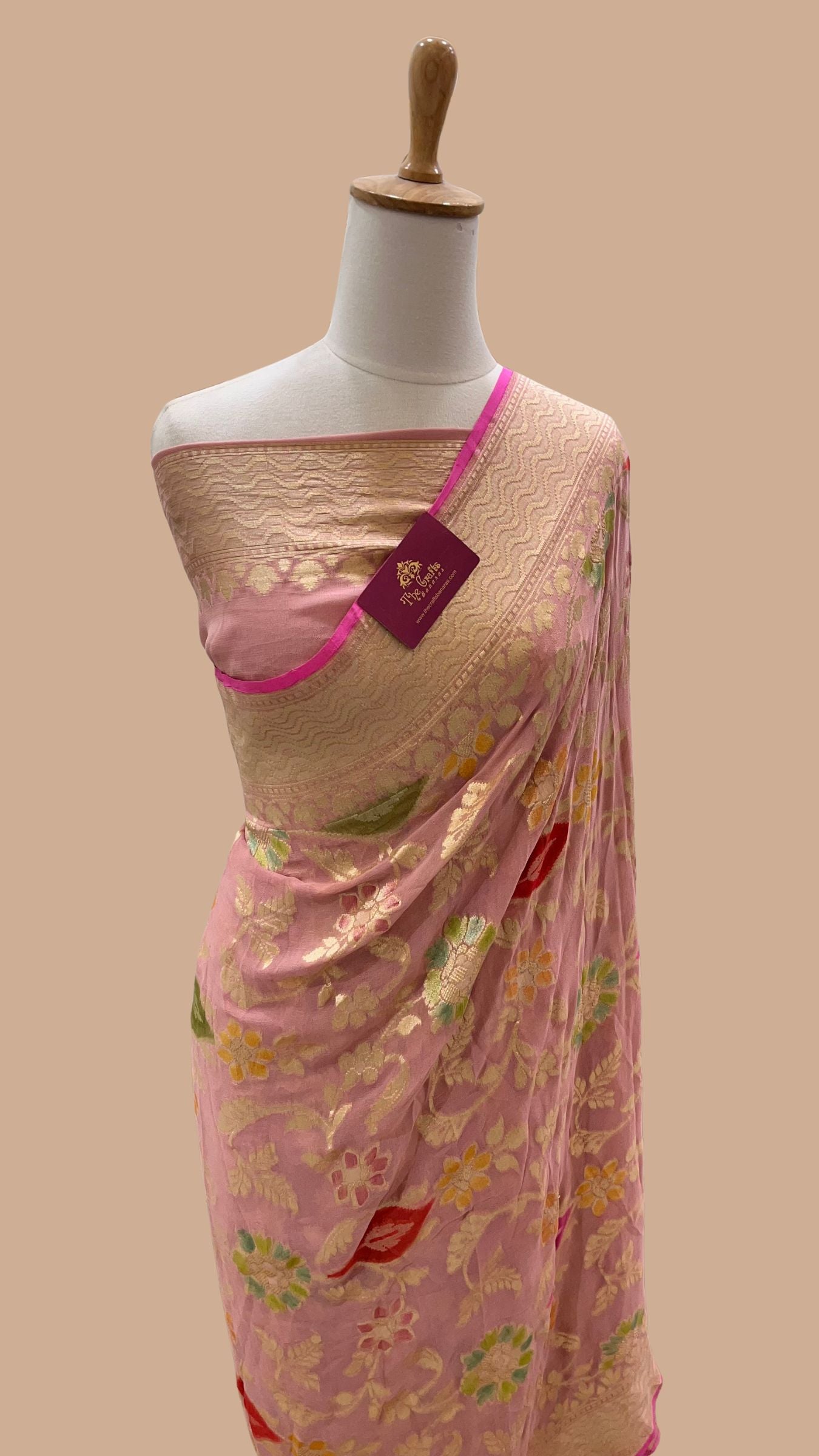 Khaddi Georgette Handloom Banarasi Saree - Water Zari