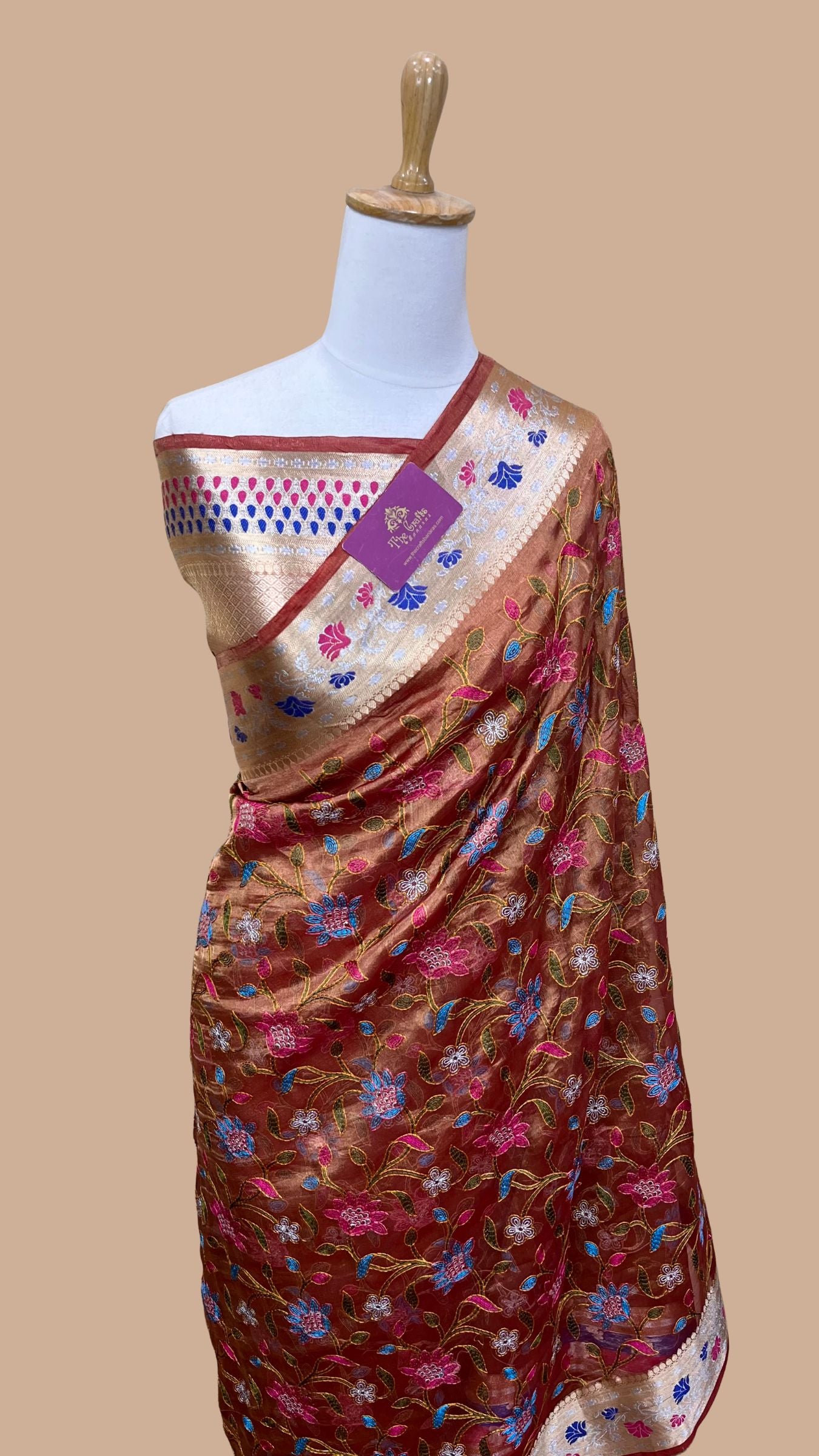 Pure Kora Ttissue Silk Handloom Banarasi Saree - With Chikankari All over