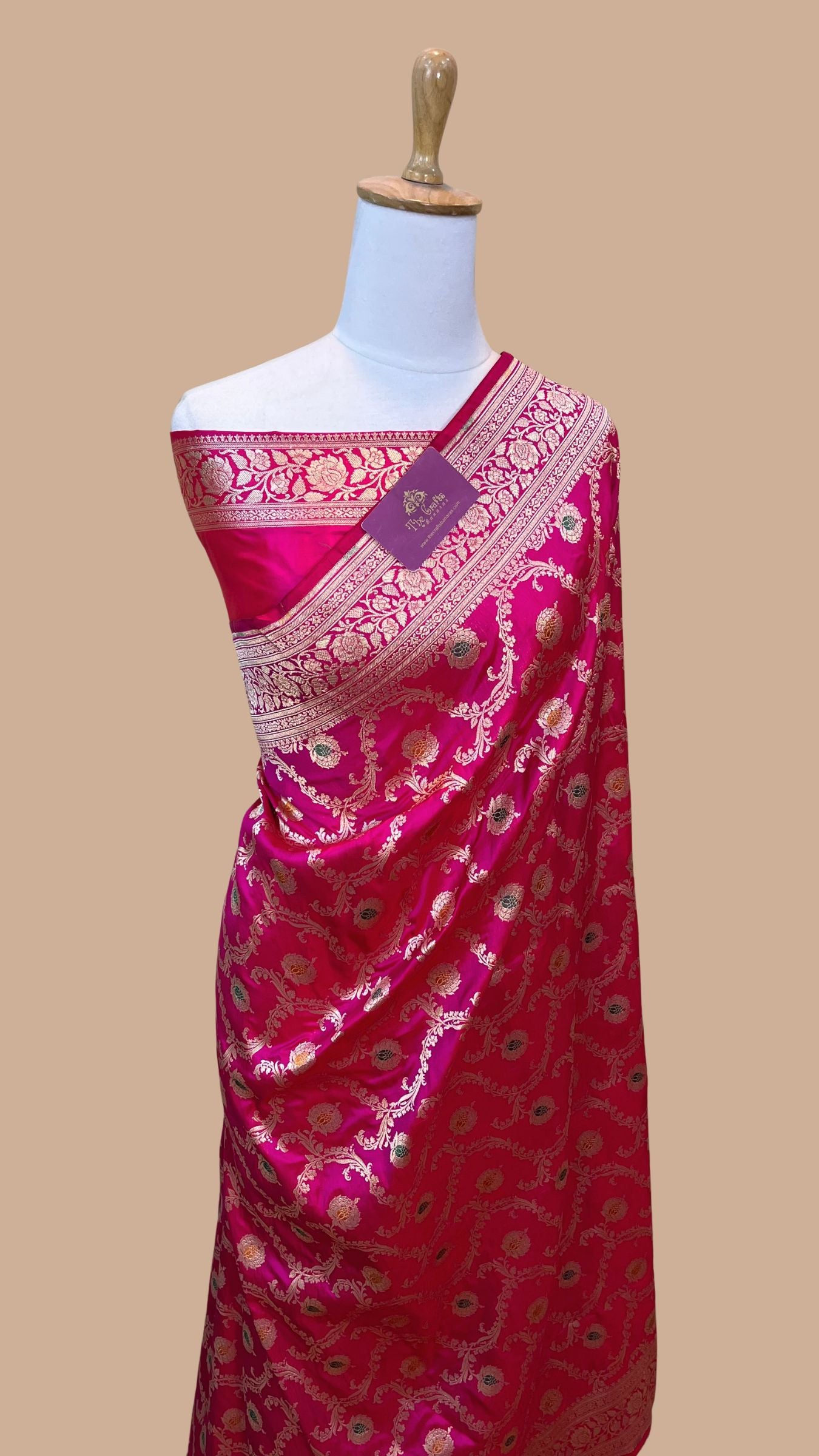 Pure Katan Silk Handloom Banarasi Saree - Jaal With Meenakari