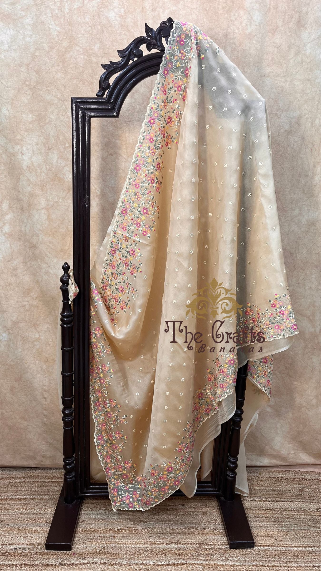 Pure Organza Silk Chikankari Handloom Banarasi Saree