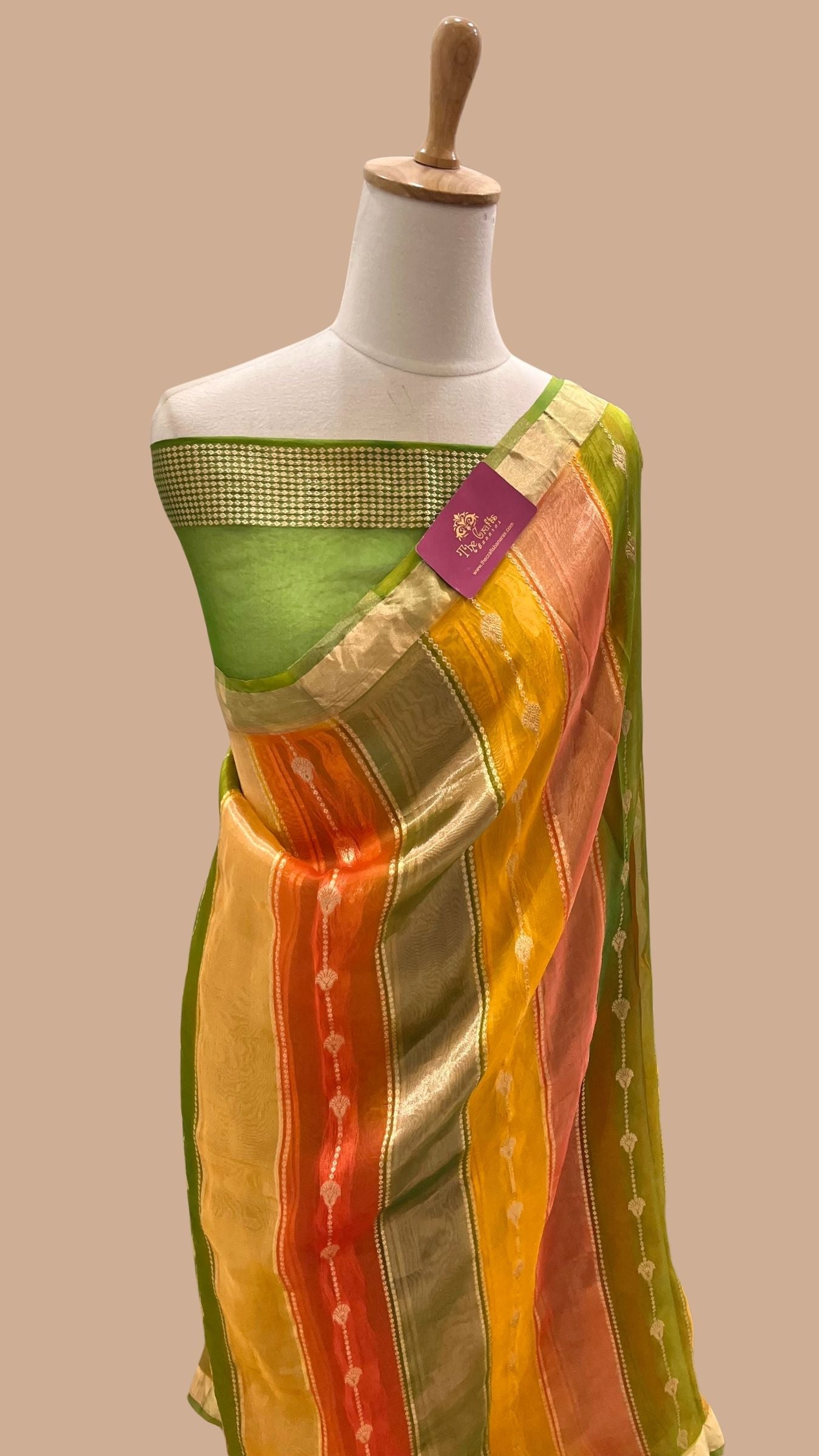 Rangkat Pure Kora Tissue Silk Handloom Banarasi Saree- Kadhua Motifs
