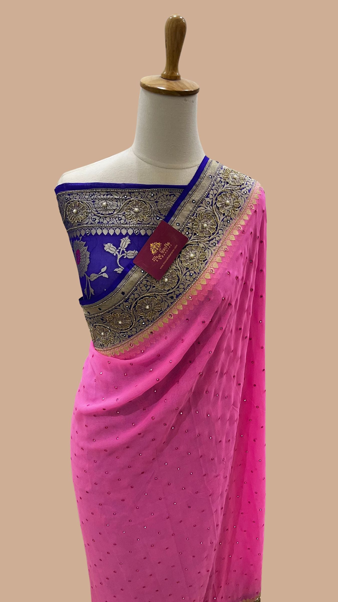 Khaddi Georgette Banarasi Saree - with Zardozi Cut Dana and Mirror Work