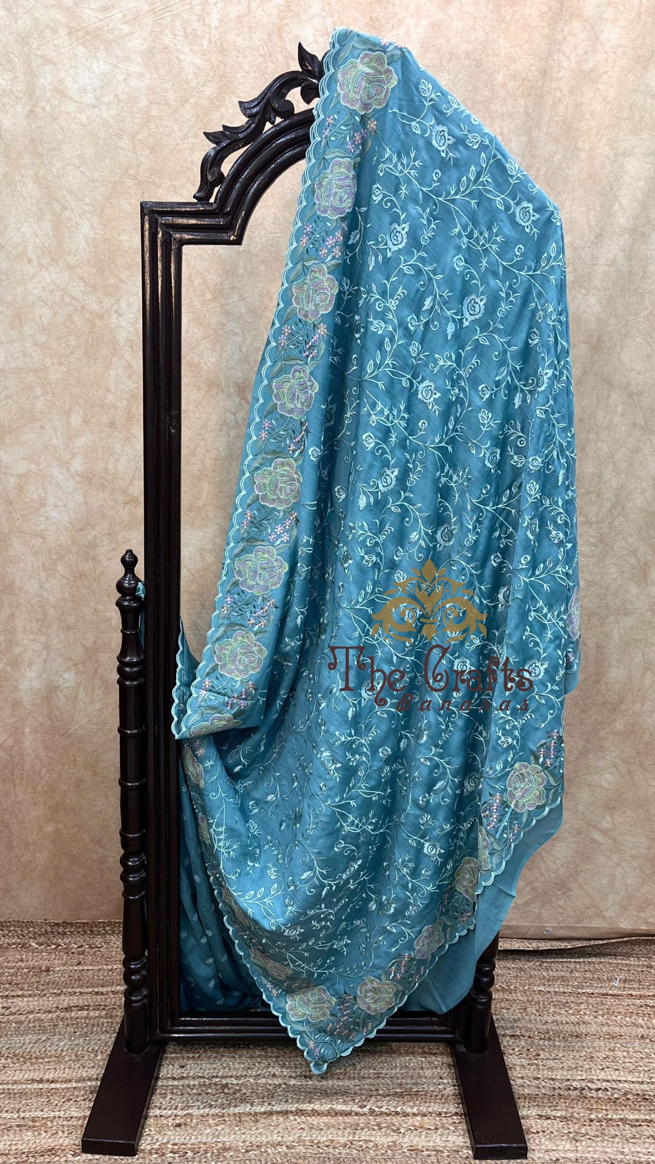 Pure Munga Silk Banarasi Saree - Chikankari all over