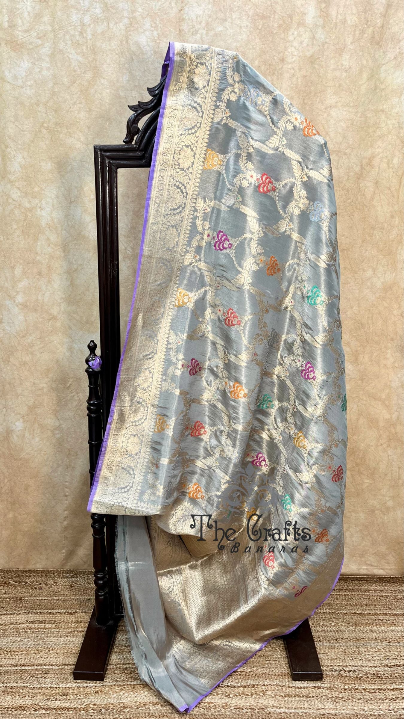 Pure Tissue Silk Handloom Banarasi Saree - All Over Kadiyal Jaal Work