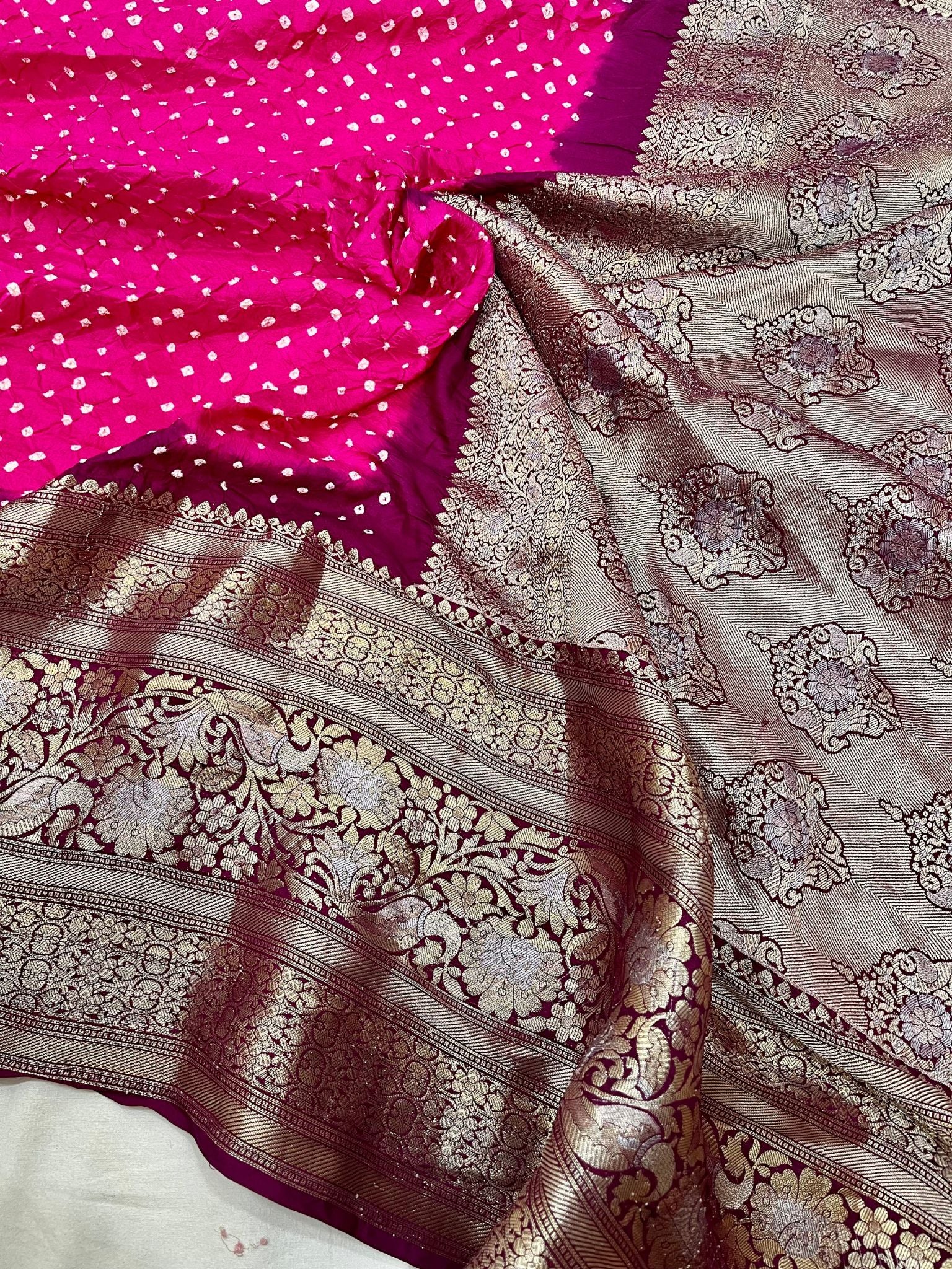 Pure Chiniya Silk Handloom Bandhej Banarasi Saree