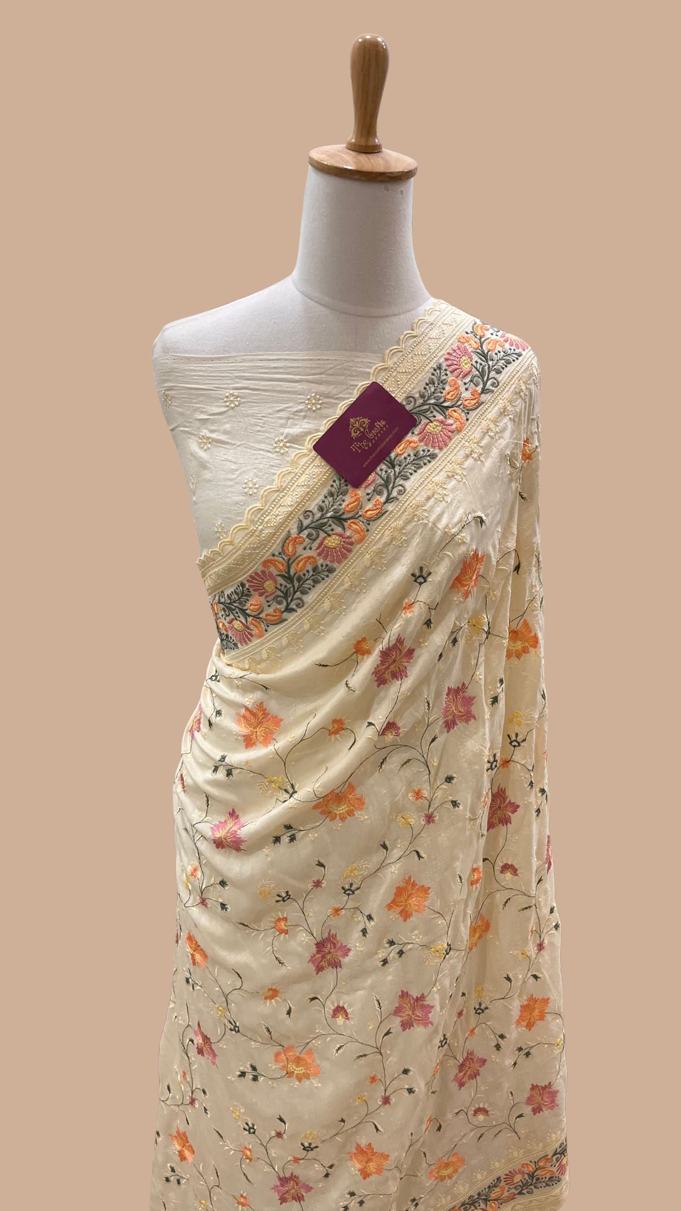 Pure Munga Silk Banarasi Saree - Chikankari all over