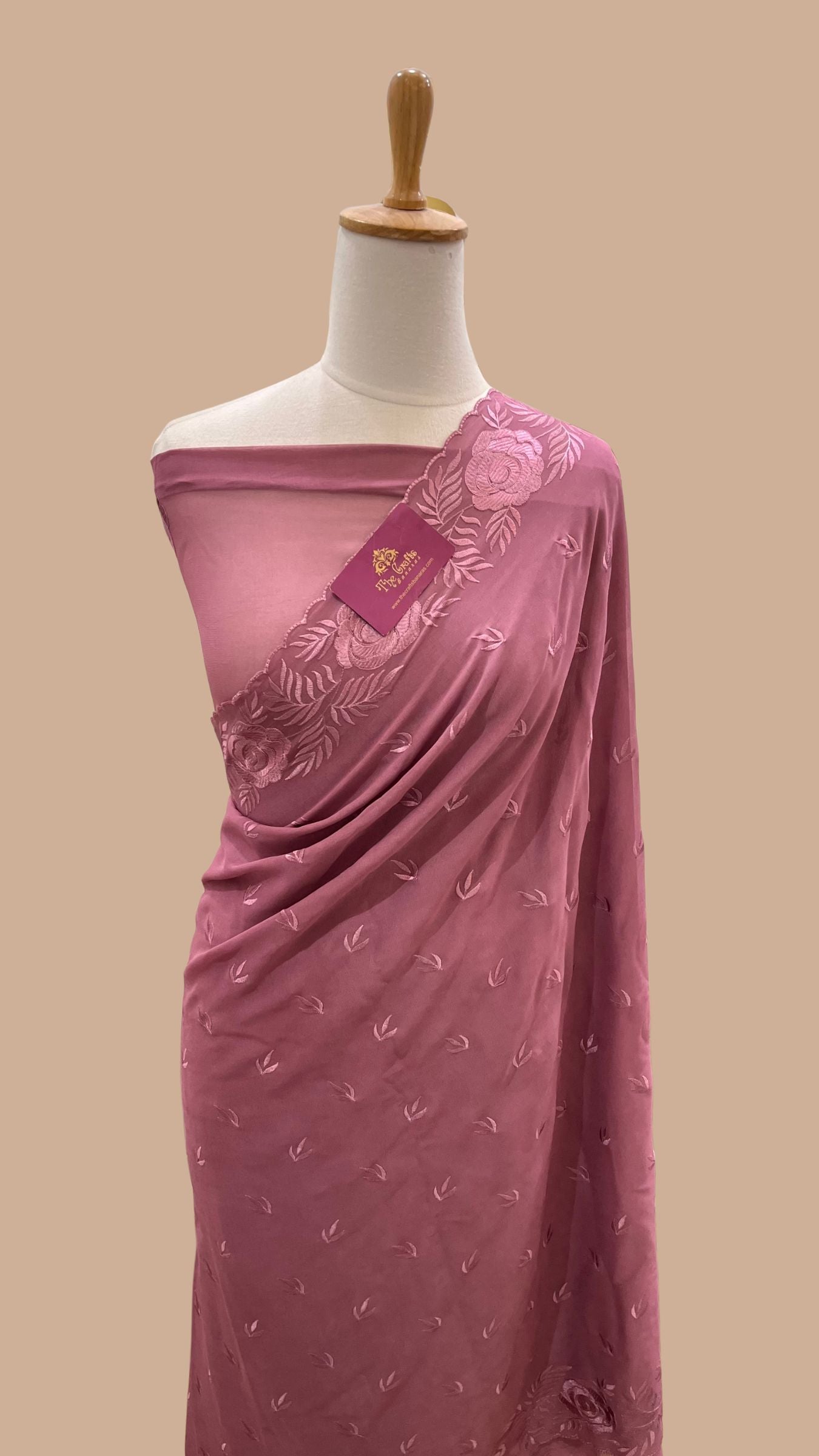 Pure Georgette Chikankari Handloom Banarasi Saree