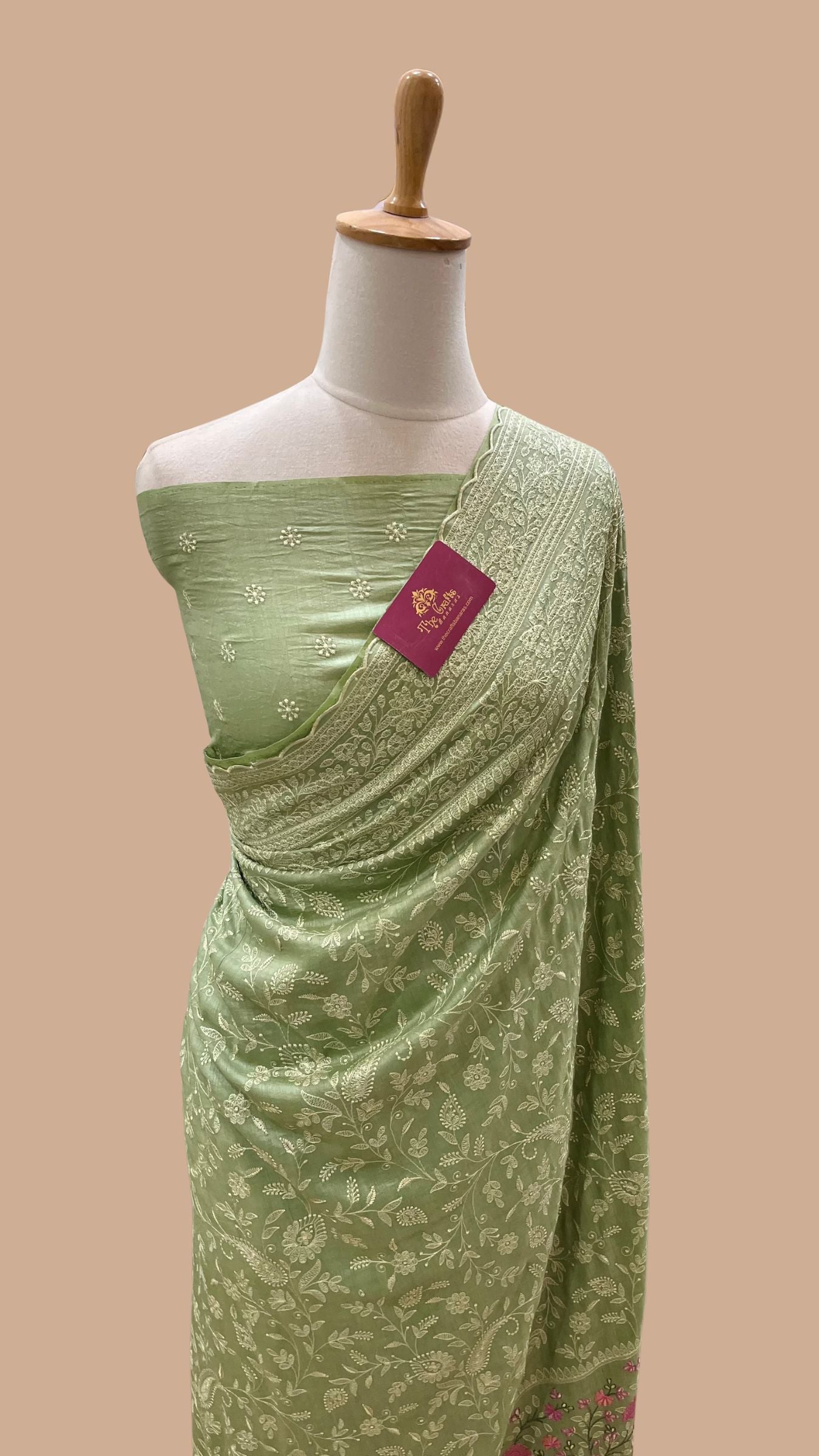 Pure Munga Silk Chikankari Handloom Banarasi Saree