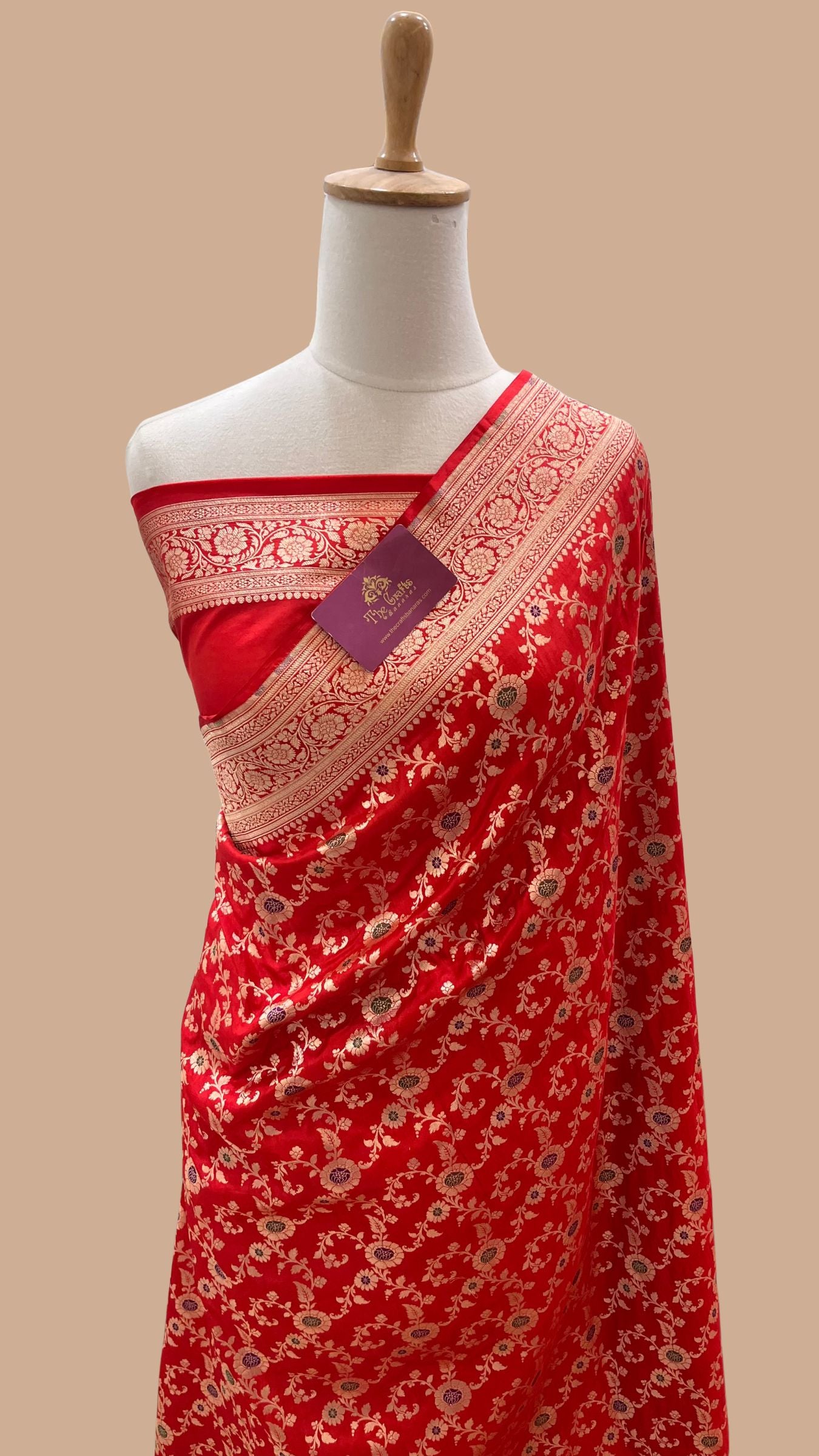 Pure Katan Silk Handloom Banarasi Saree - Jaal With Meenakari