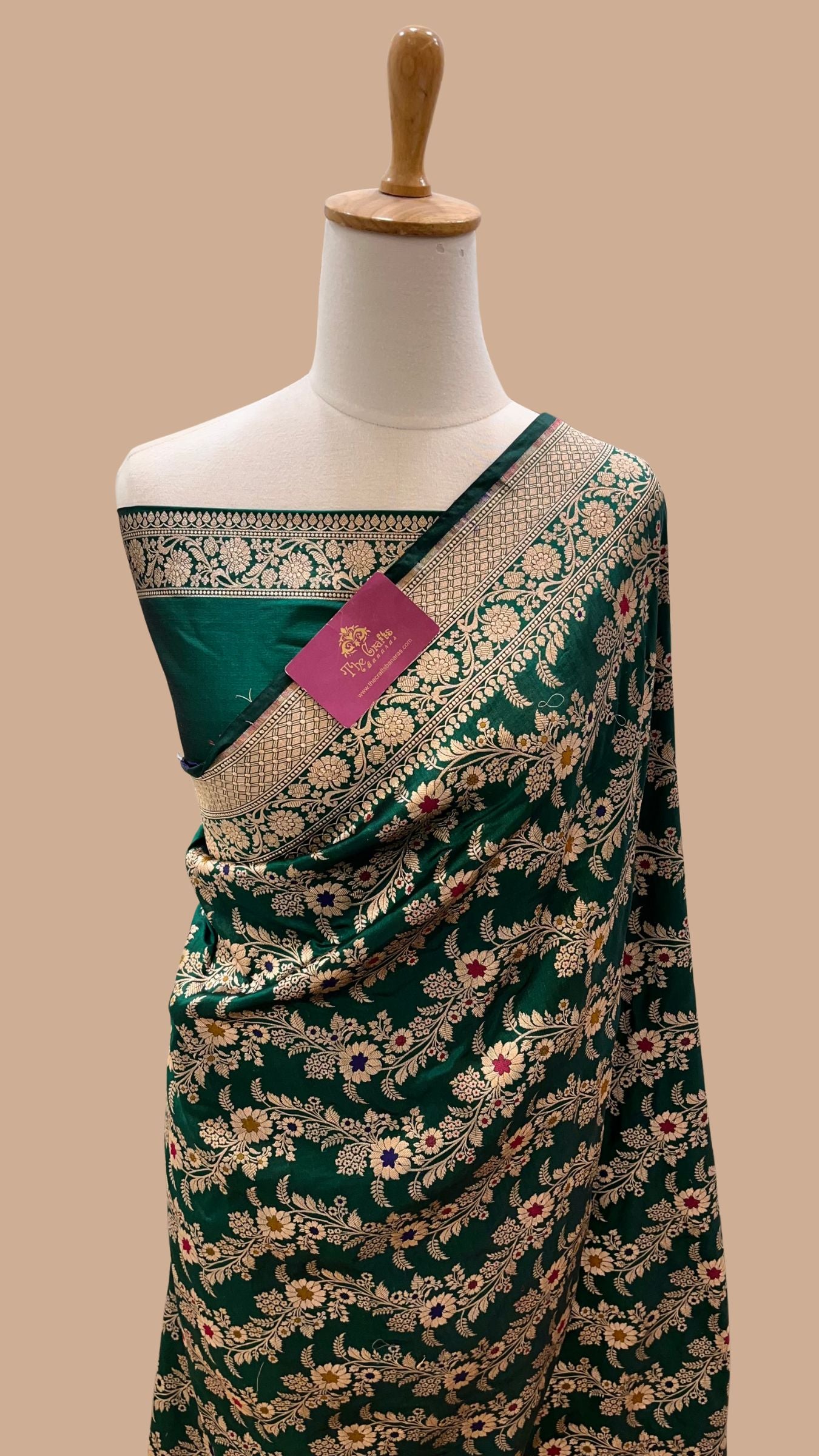 Pure Katan Silk Handloom Banarasi Saree - Jaal With Meenakari
