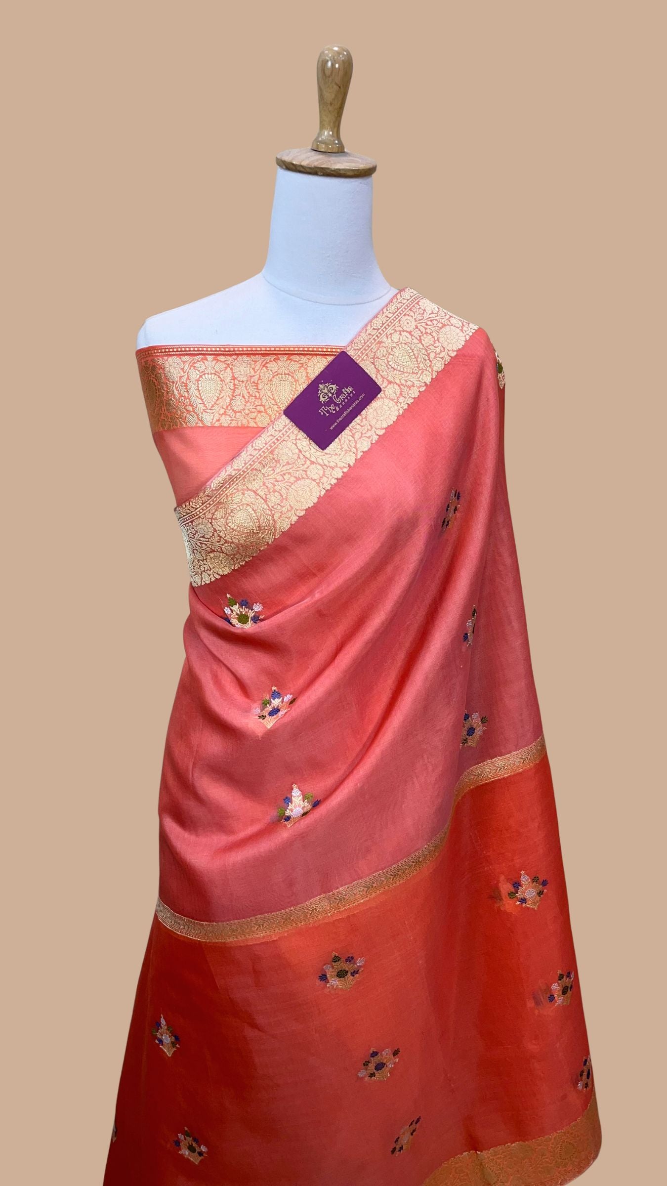 Pure Kora Silk Handloom Banarasi Saree - with kadhua meenakari motifs
