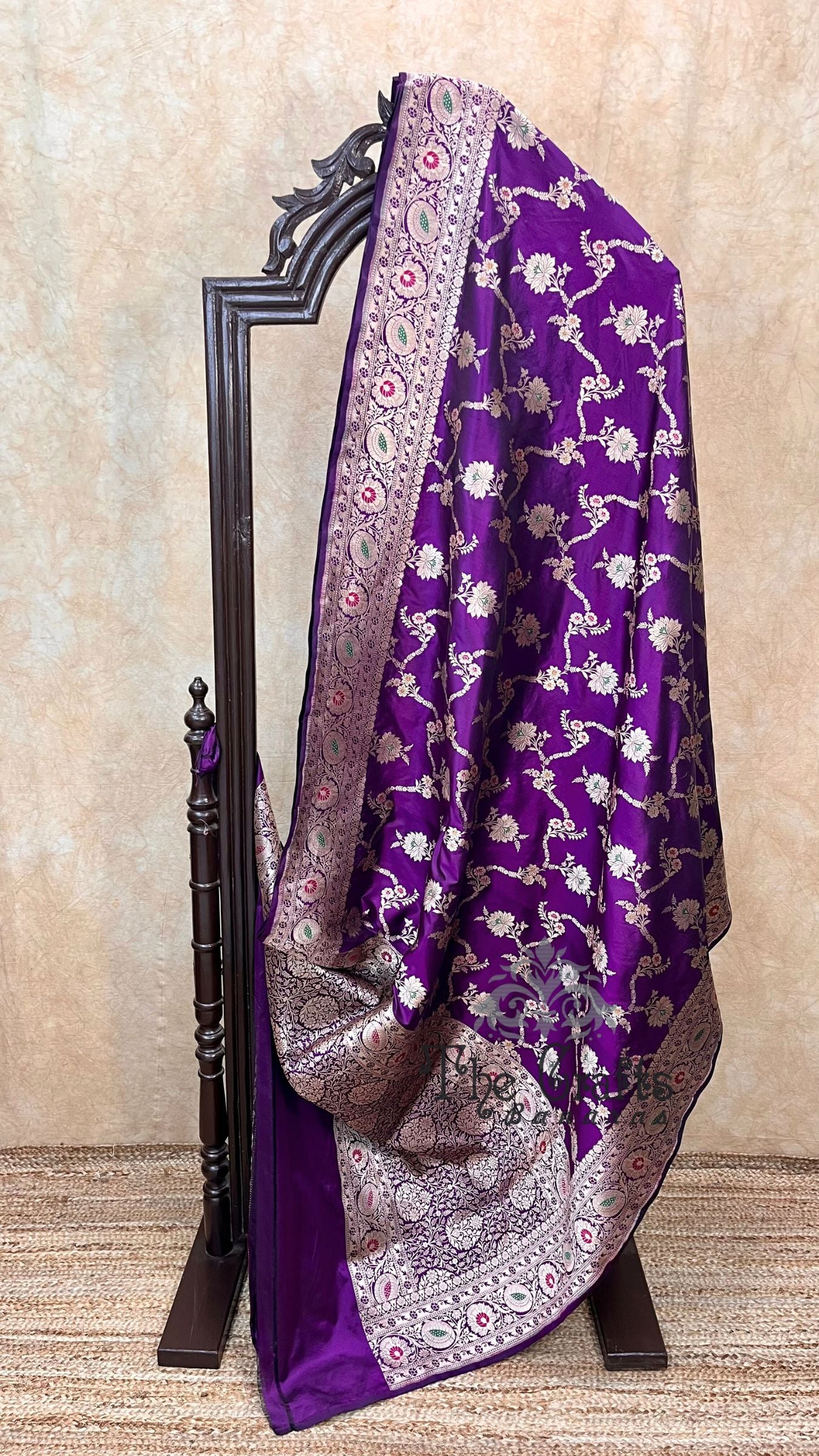 Pure Katan Silk Handloom Banarasi Saree - Jaal With Meenakari
